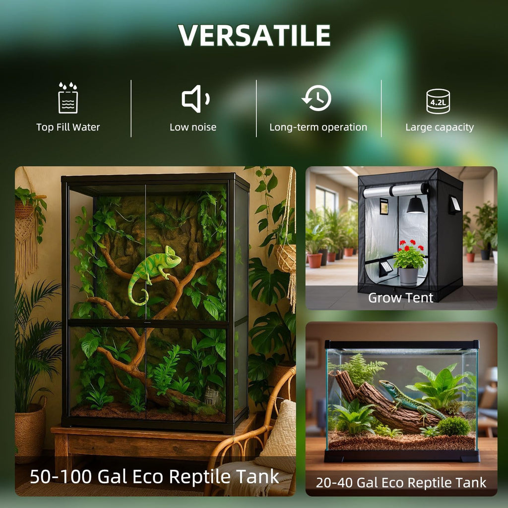4.2L Top Fill Reptile Humidifier, Fogger Mister for Reptiles Tank, Terrariums Humidifiers with Extended Hose/Tube