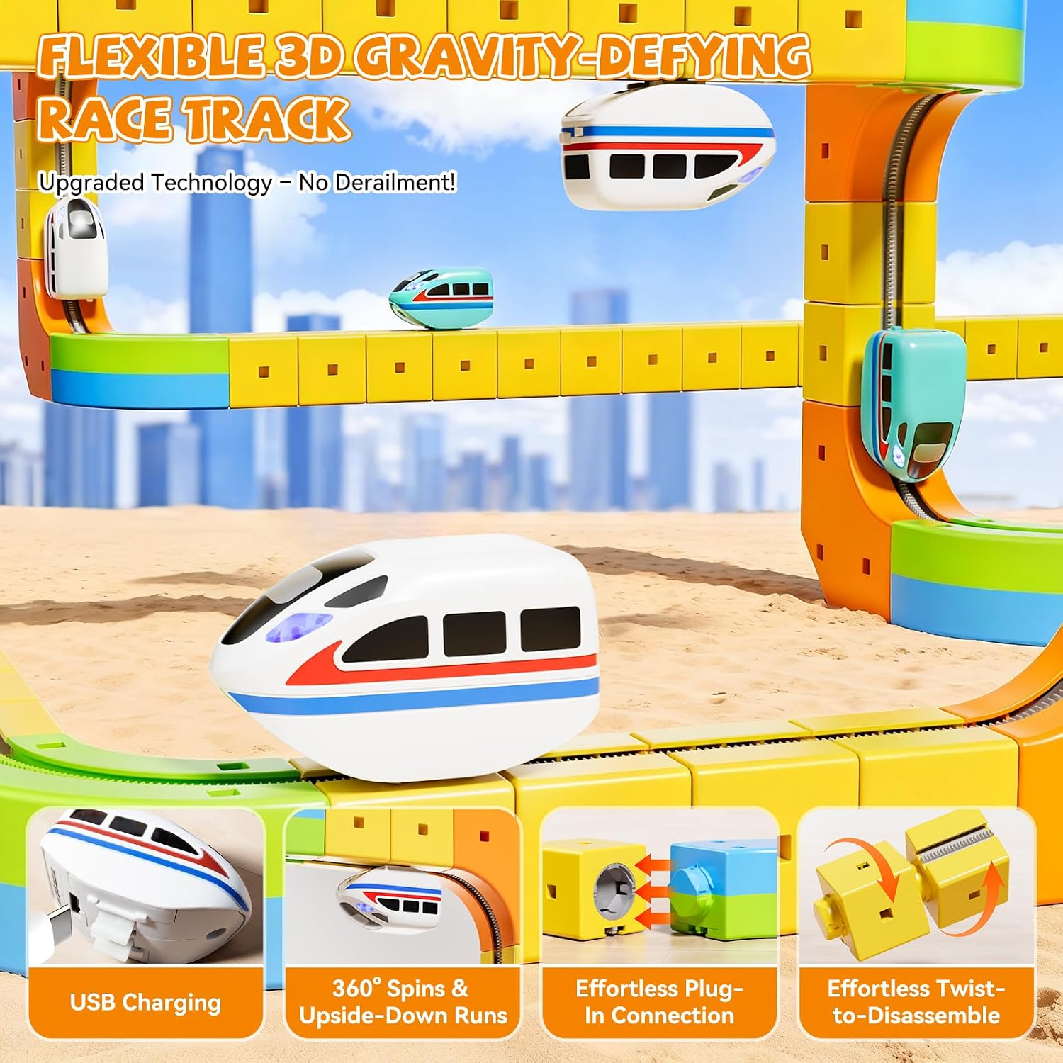 Electric Train Set, 3D Cube Track-DIY Rail Cube Block Kit | 3D Gravity-Defying Motorized Train Tracks, STEM