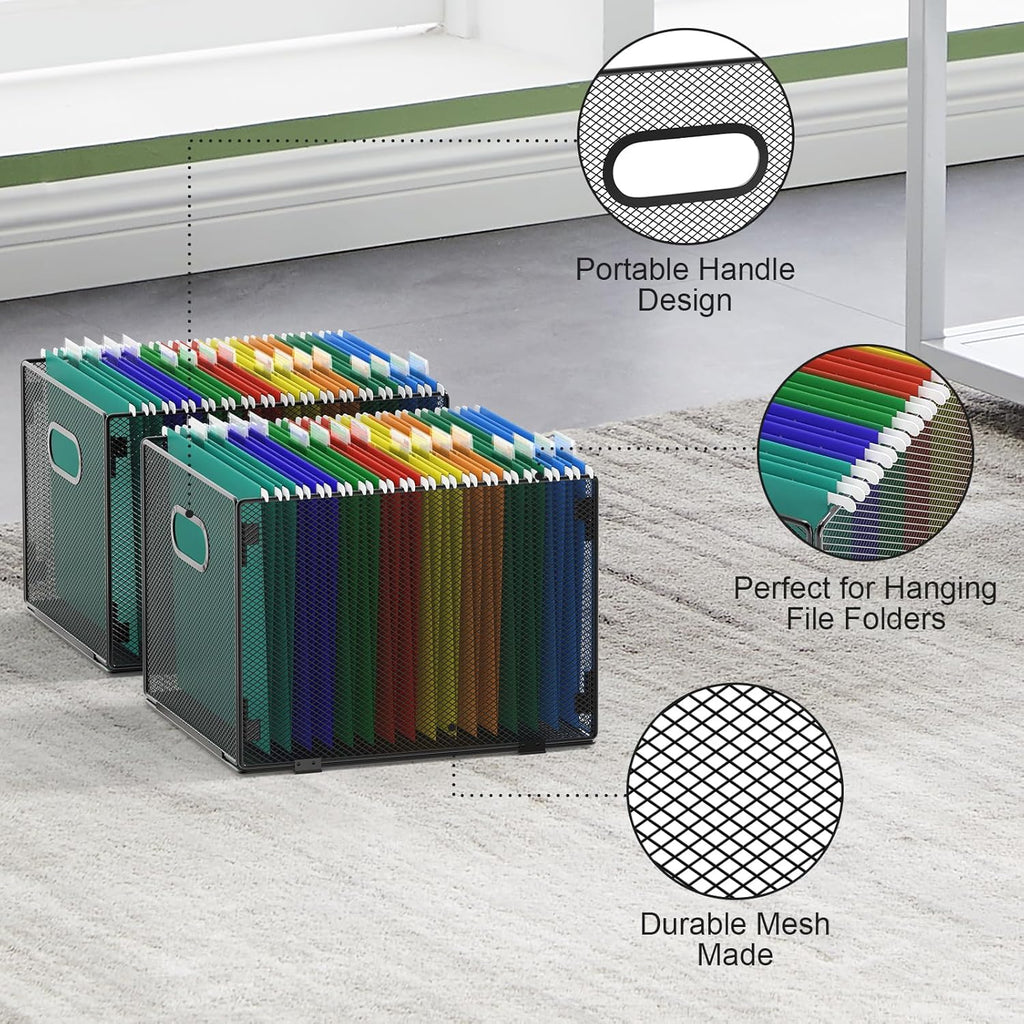 2 Pack Hanging File Organizer, Mesh File Folder Box Filing Box File Cabinet Organizer Storage Boxes, Letter Size