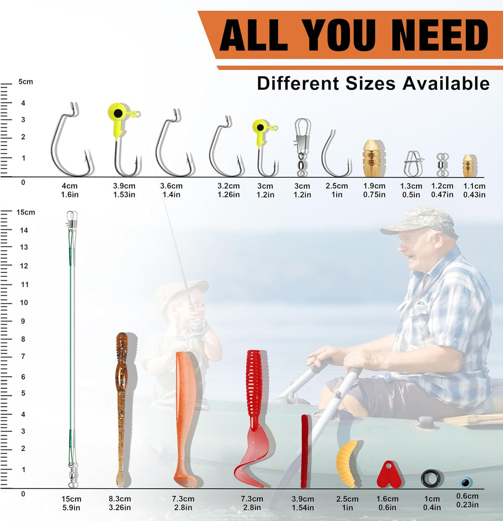 Complete Fishing Accessories - Tackle Box with Tackle Included, Fishing Hooks, Jig Heads, Sinkers, Weights, Swivels