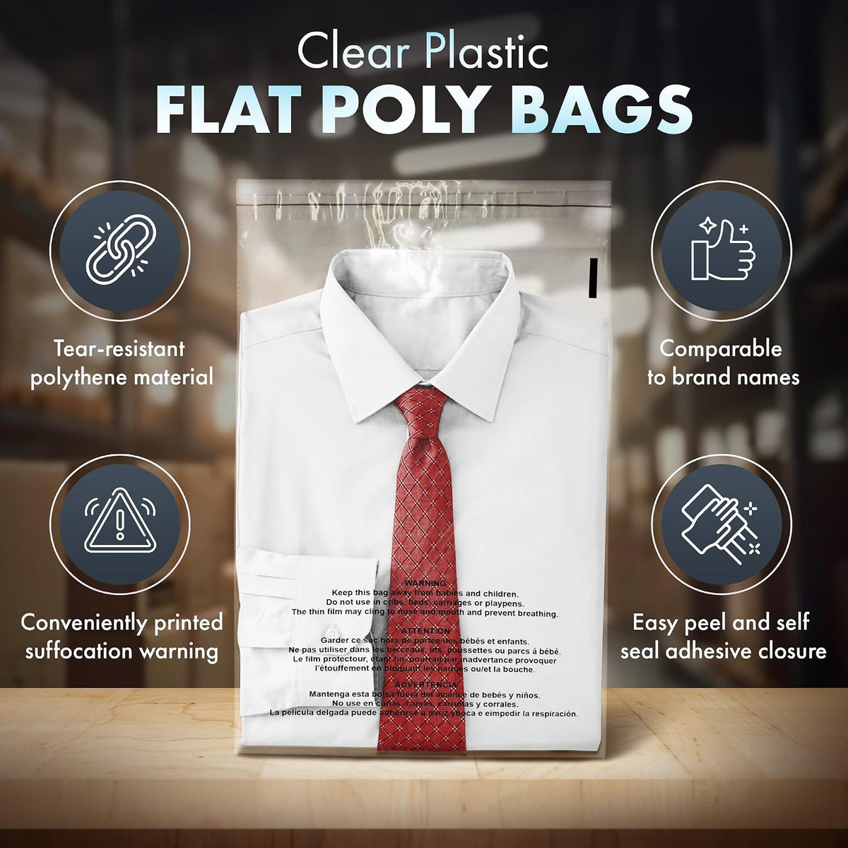 100 Count 19x24 Clear Poly Bags with Suffocation Warning, 1.5 Mil