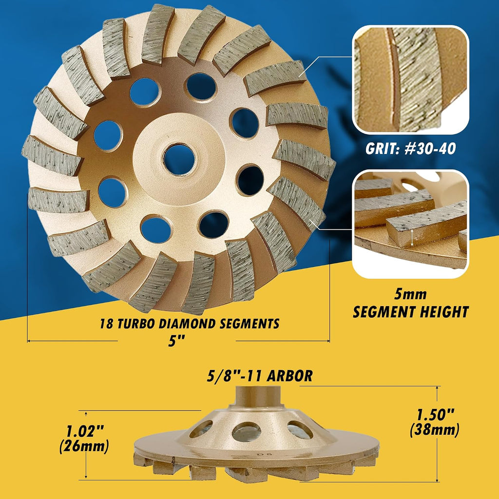 5" Diamond Grinding Wheel for Concrete Masonry 18 Segments 5/8"-11