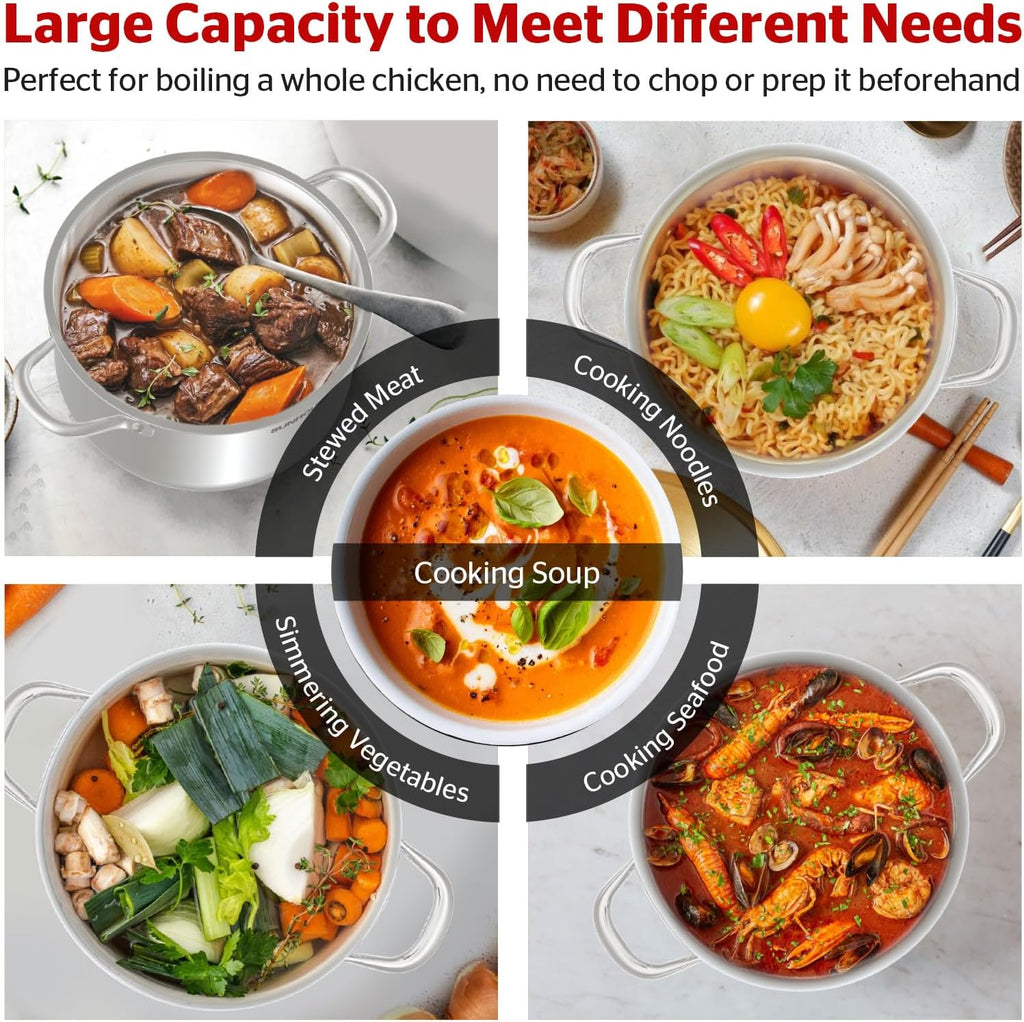 : Stainless Steel Stock Pot - 16 Quart - Tempered Glass Lid, 3-Ply Bottom, Soup-Pasta-Food, Boil-Simmer, All