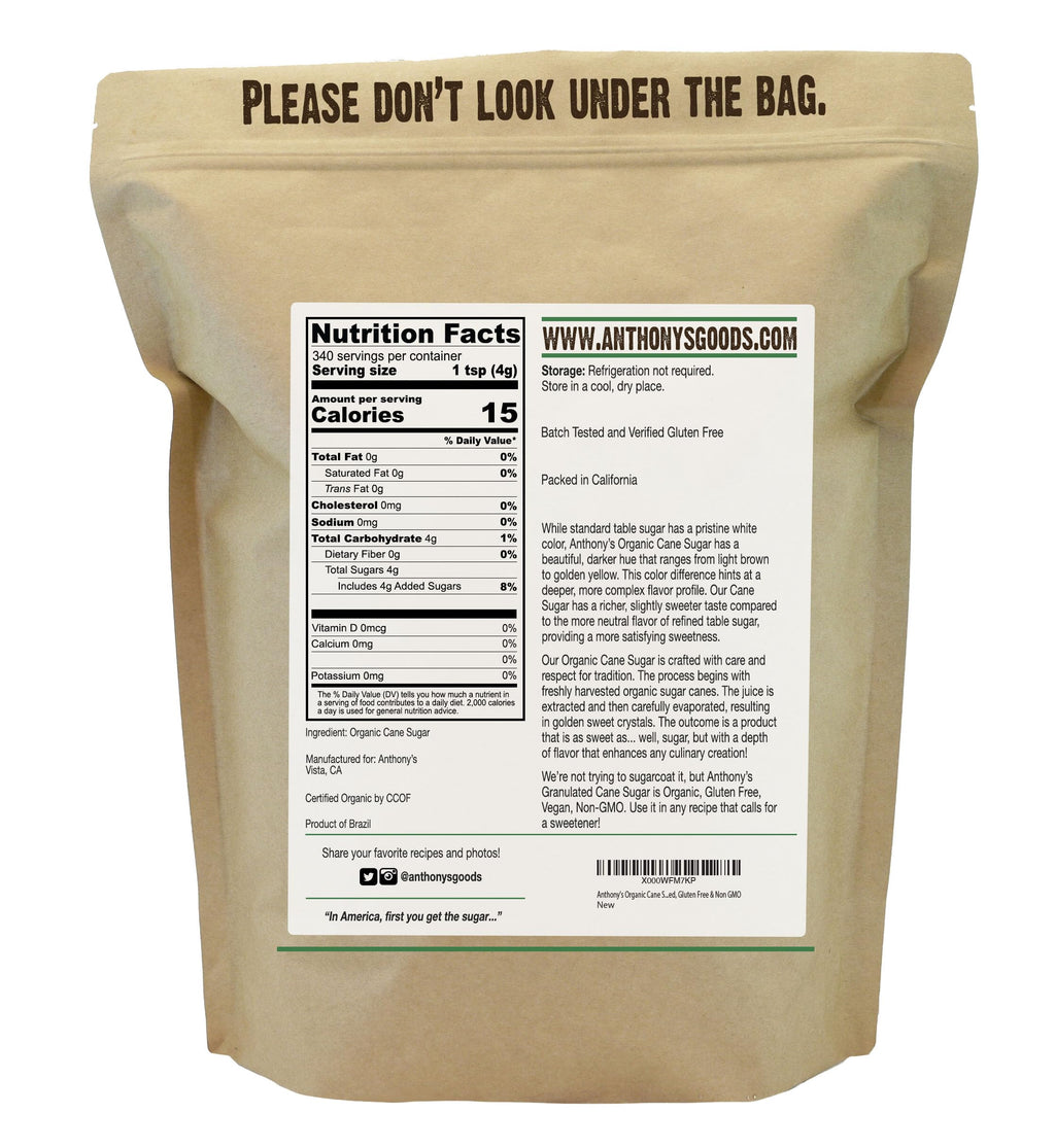 Organic Cane Sugar, 3 lb, Granulated, Gluten Free & Non GMO