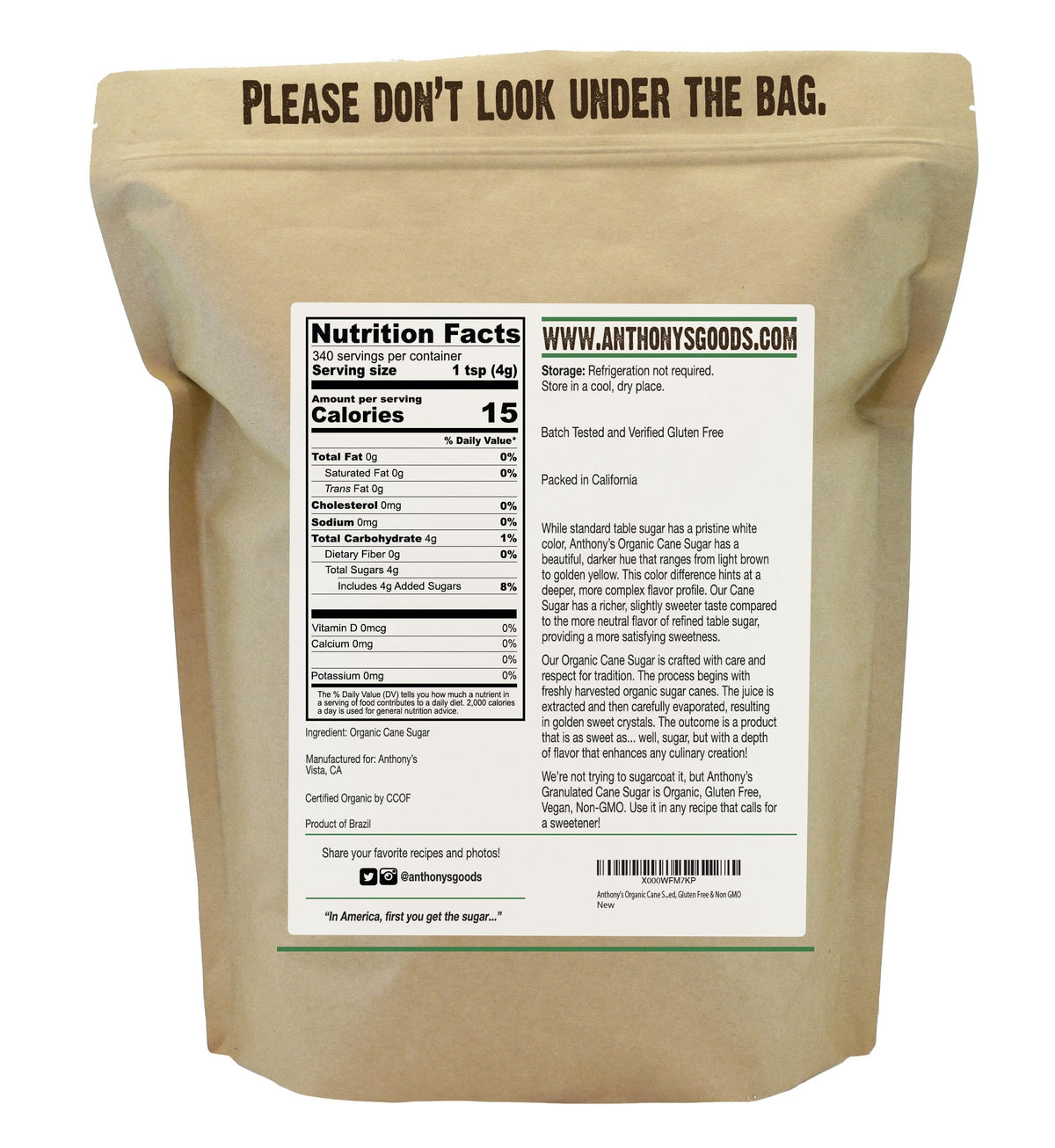 Organic Cane Sugar, 3 lb, Granulated, Gluten Free & Non GMO