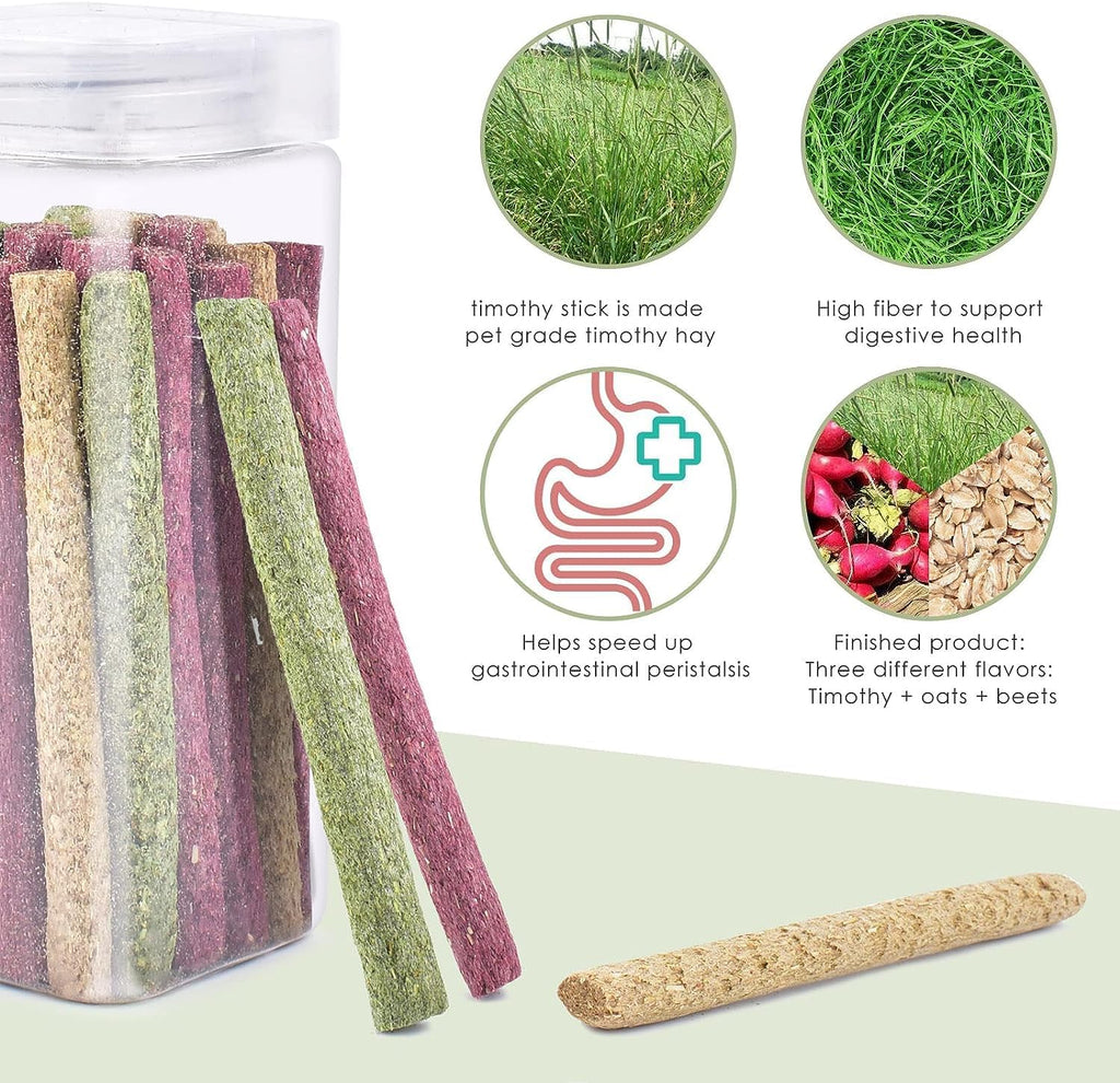 Timothy Hay Sticks,Rabbit Chew Toys for Teeth Natural Molar Sticks Rabbits Treats for Bunnies, Chinchilla Guinea