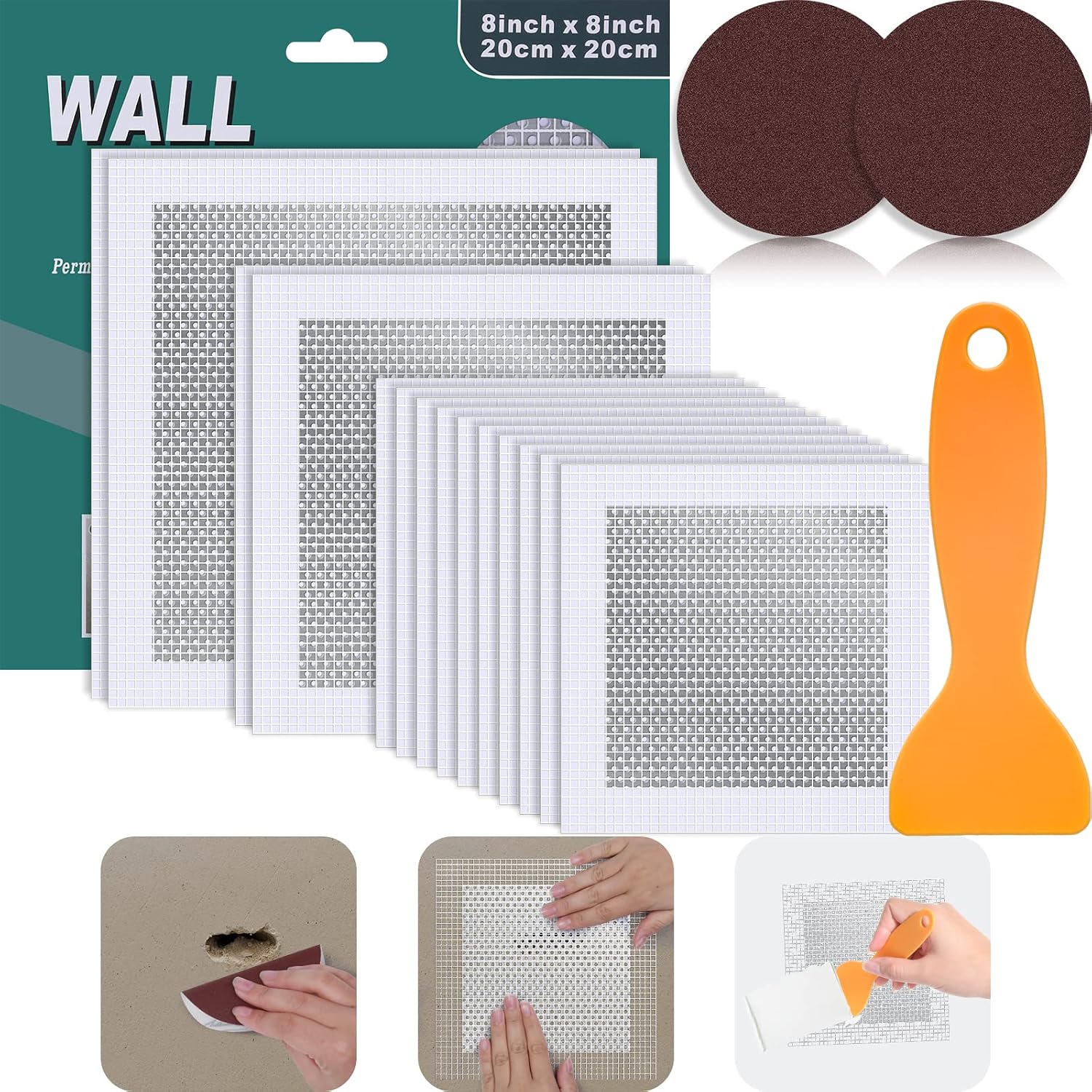Ranekie 14 Pack Drywall Repairs Patch, 4/6/8 Inch Drywall Repair Kit with Extended Self-Adhesive Mesh,Large Hole