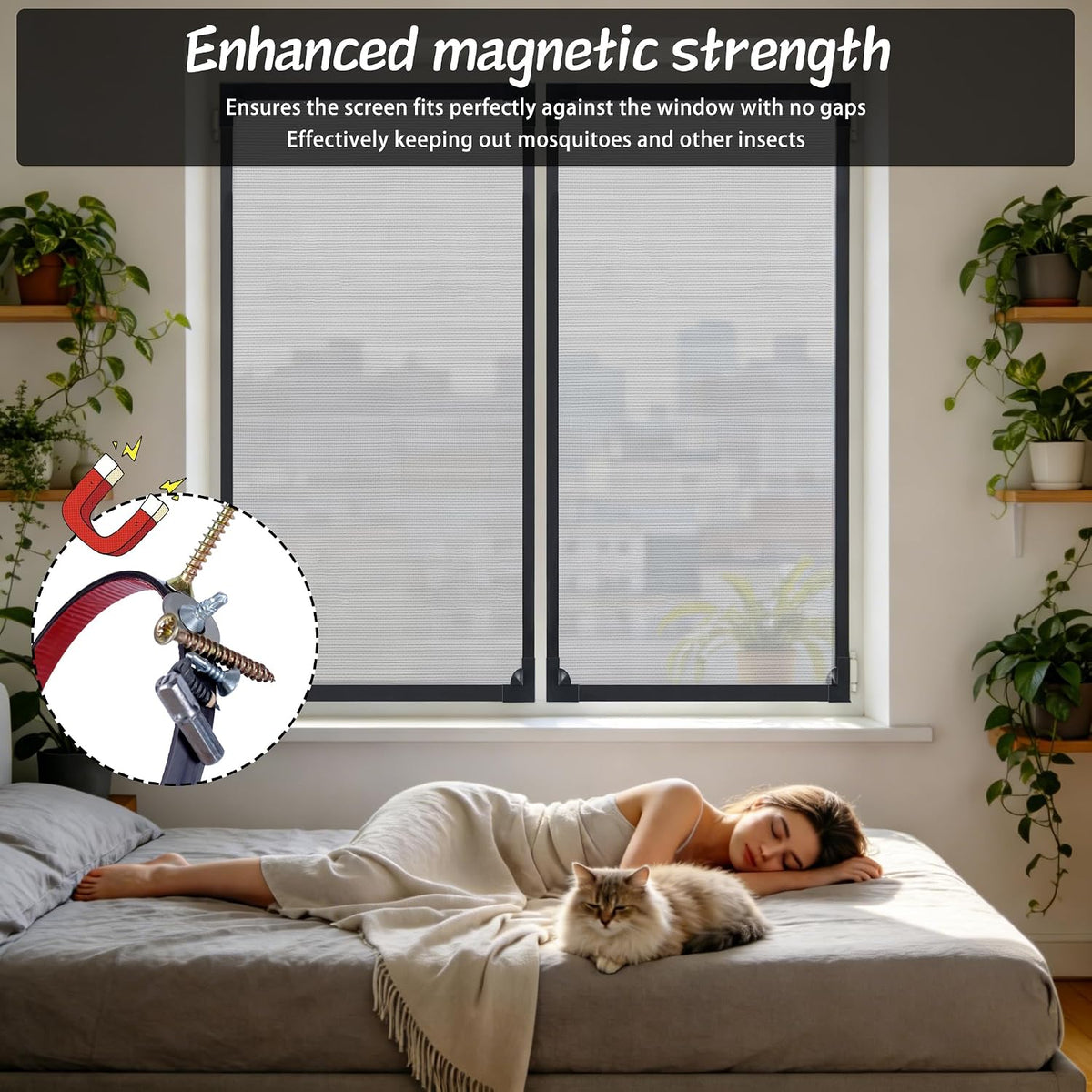 Magnetic Window Screen - DIY Adjustable Mesh, 39"x59", Bug-Proof & Airy