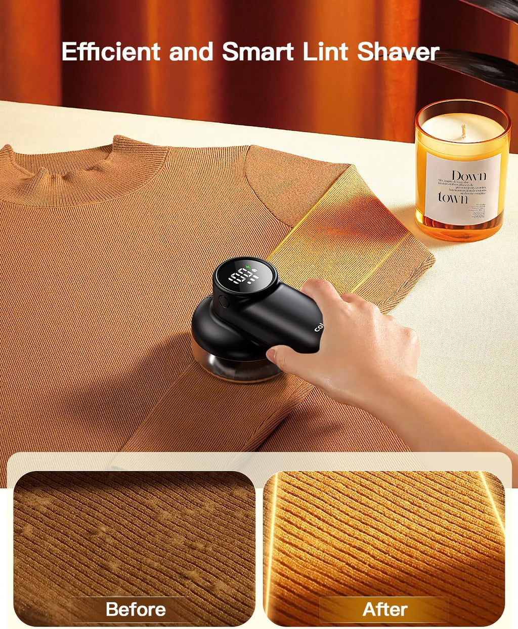 Rechargeable Fabric Shaver, Lint Shaver with Digital Display, Sweater Shaver with 6-Leaf Blades and Safety Lock