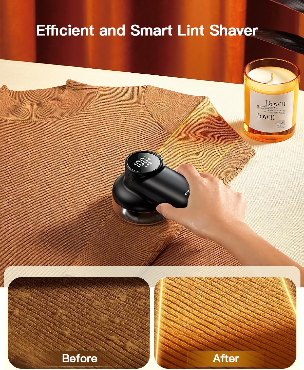 Rechargeable Fabric Shaver, Lint Shaver with Digital Display, Sweater Shaver with 6-Leaf Blades and Safety Lock