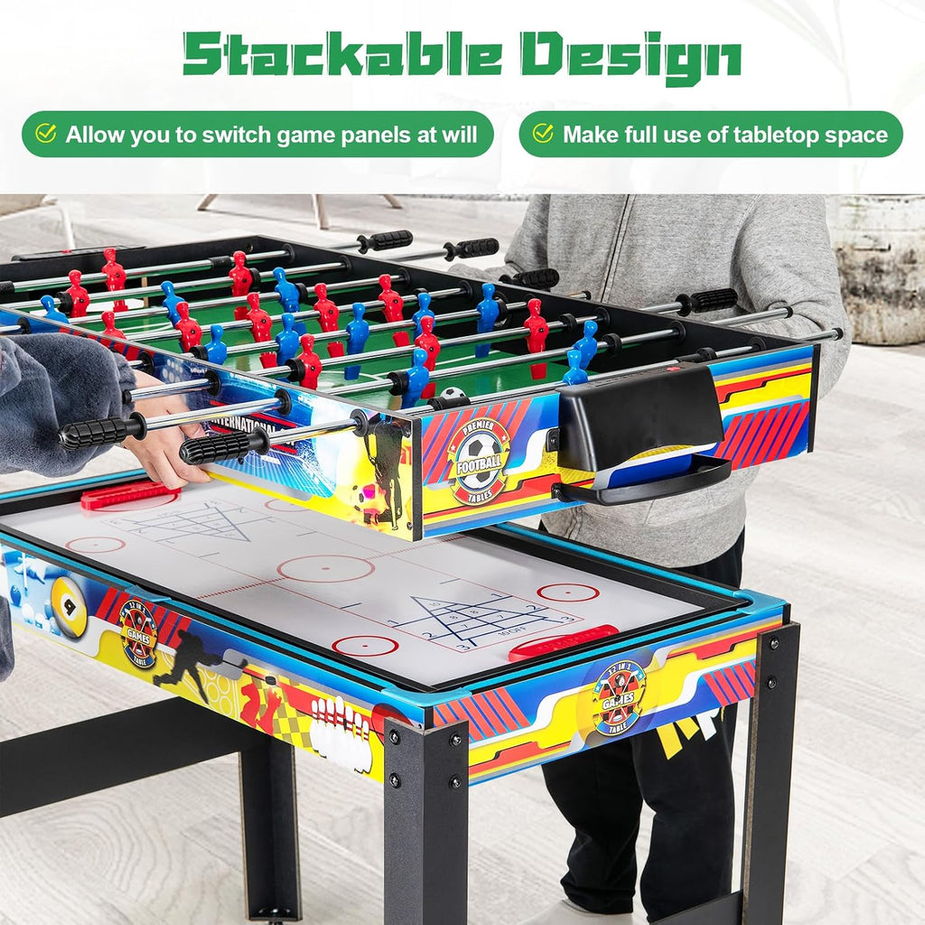12 in 1 Multi Game Table, 48" Combo Game Table w/Billiards, Foosball, Ping Pong, Hockey, Shuffleboard, Bowling
