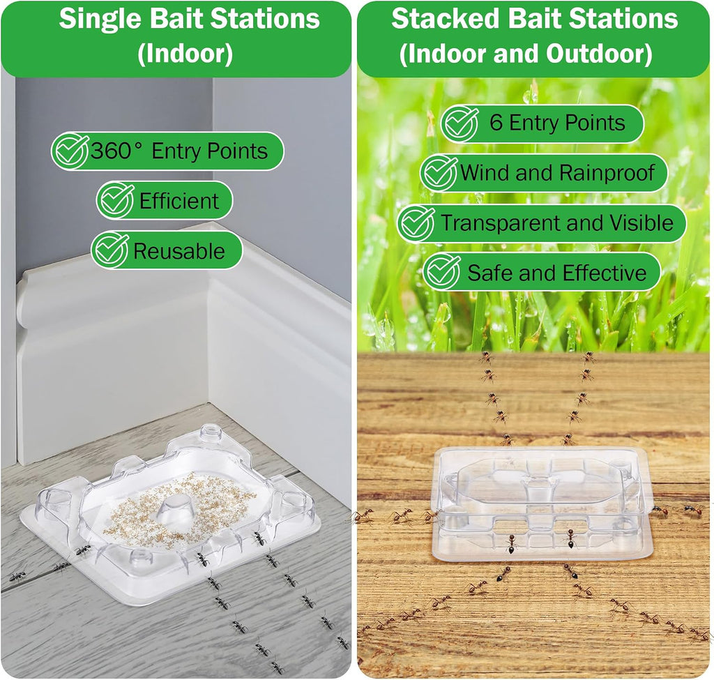 32 Pcs Ant Bait Stations Reusable (Bait NOT Included), Multi Surface Ant Killer Trap for Home, Control for Indoor and