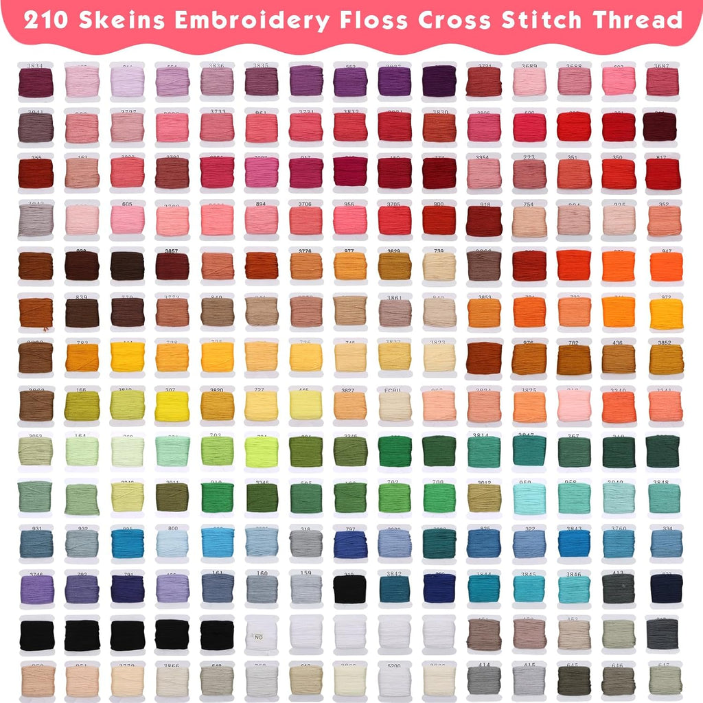 276 Pack Embroidery Floss Thread Kit Including 210 Colors Cross Stitch Sewing Thread with 66 Pcs Embroidery