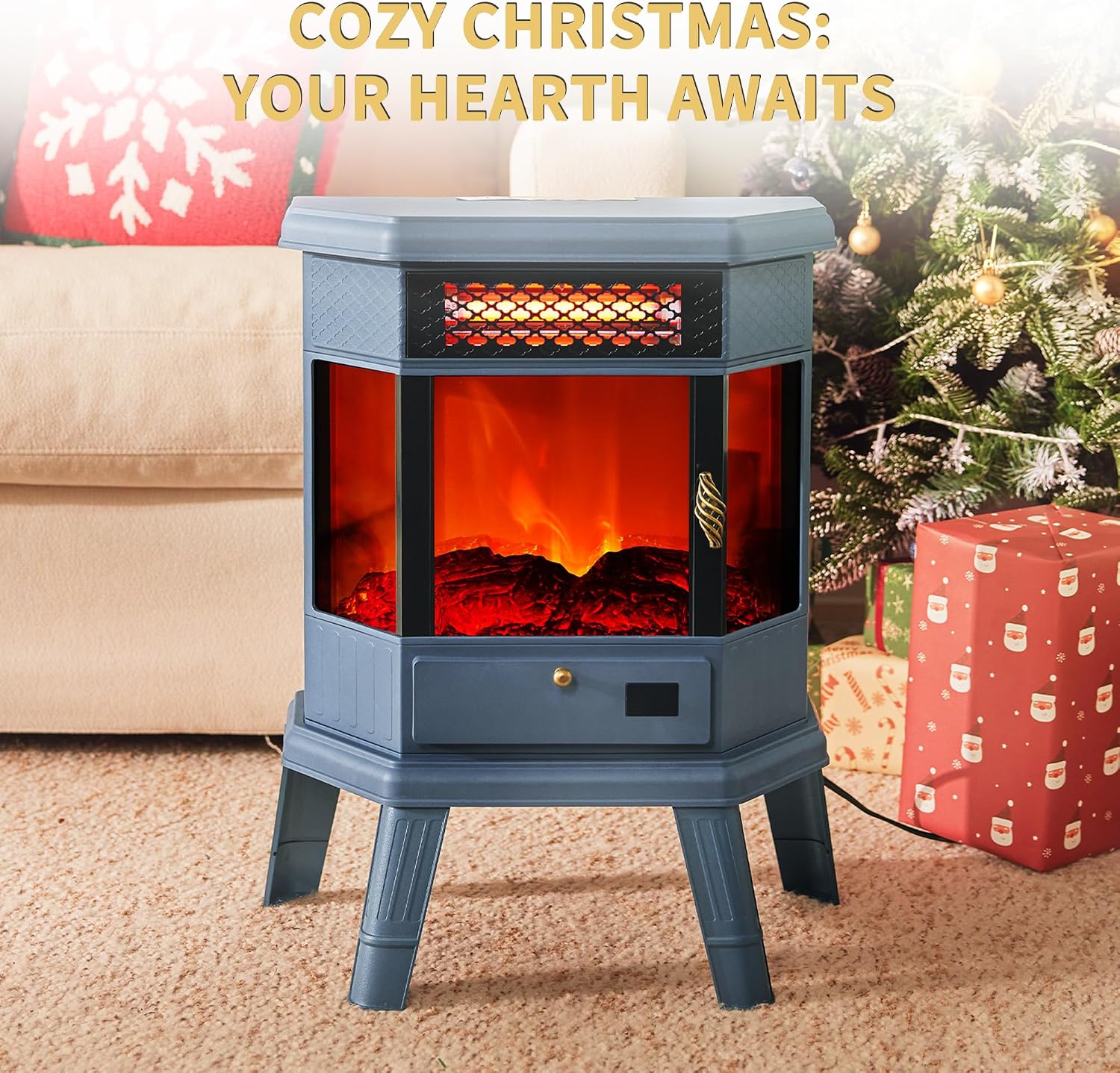 Electric Fireplace Heater 22 in Freestanding Fireplace Stove Infrared Fireplace with 3D Flame Effect Remoted Control