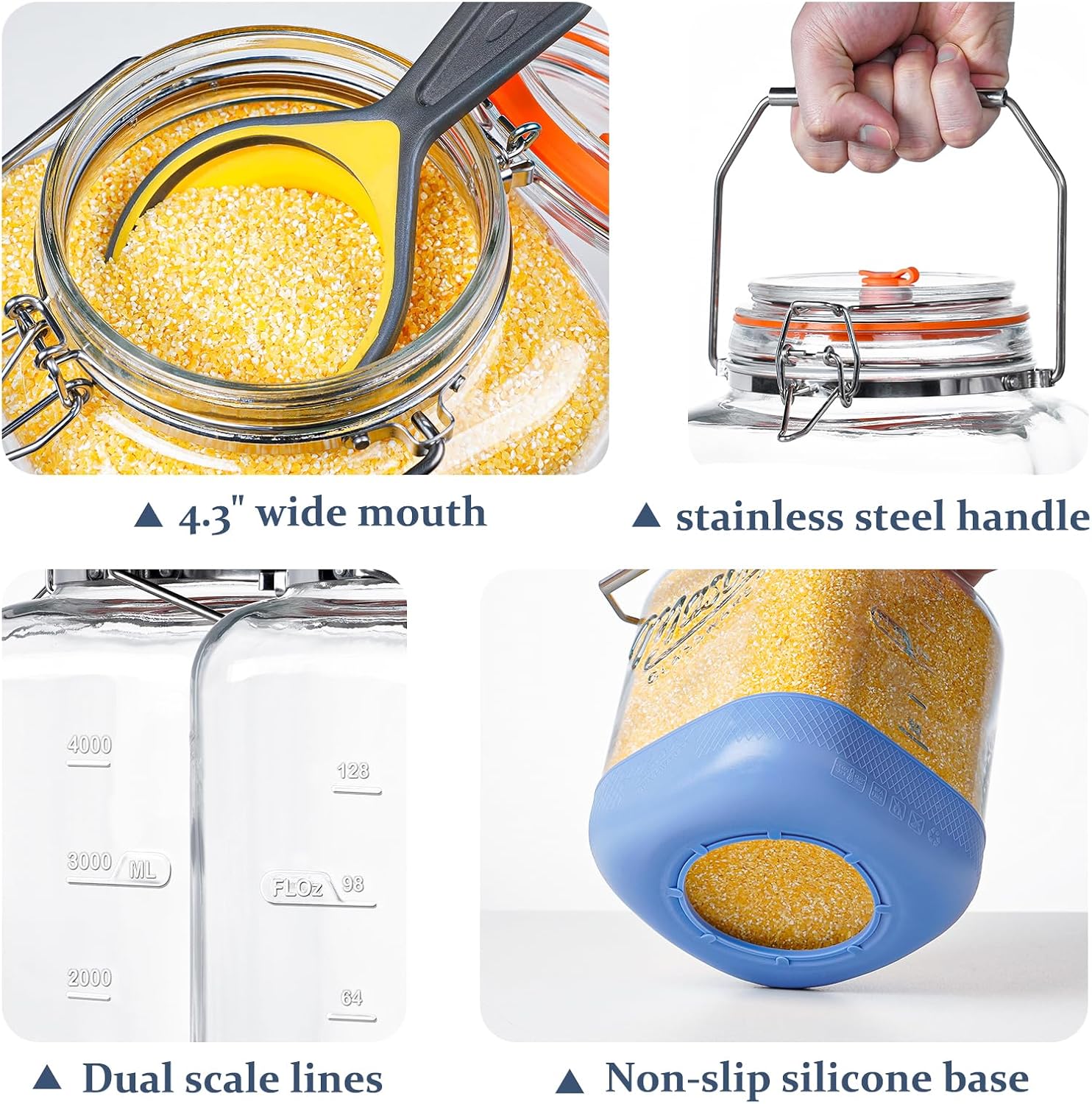 1.5 Gallon Fermentation Jar, Pickling Jars for Sourdough Starter | 3 Airlock, Stainless Steel Handle, 4.3” Wide