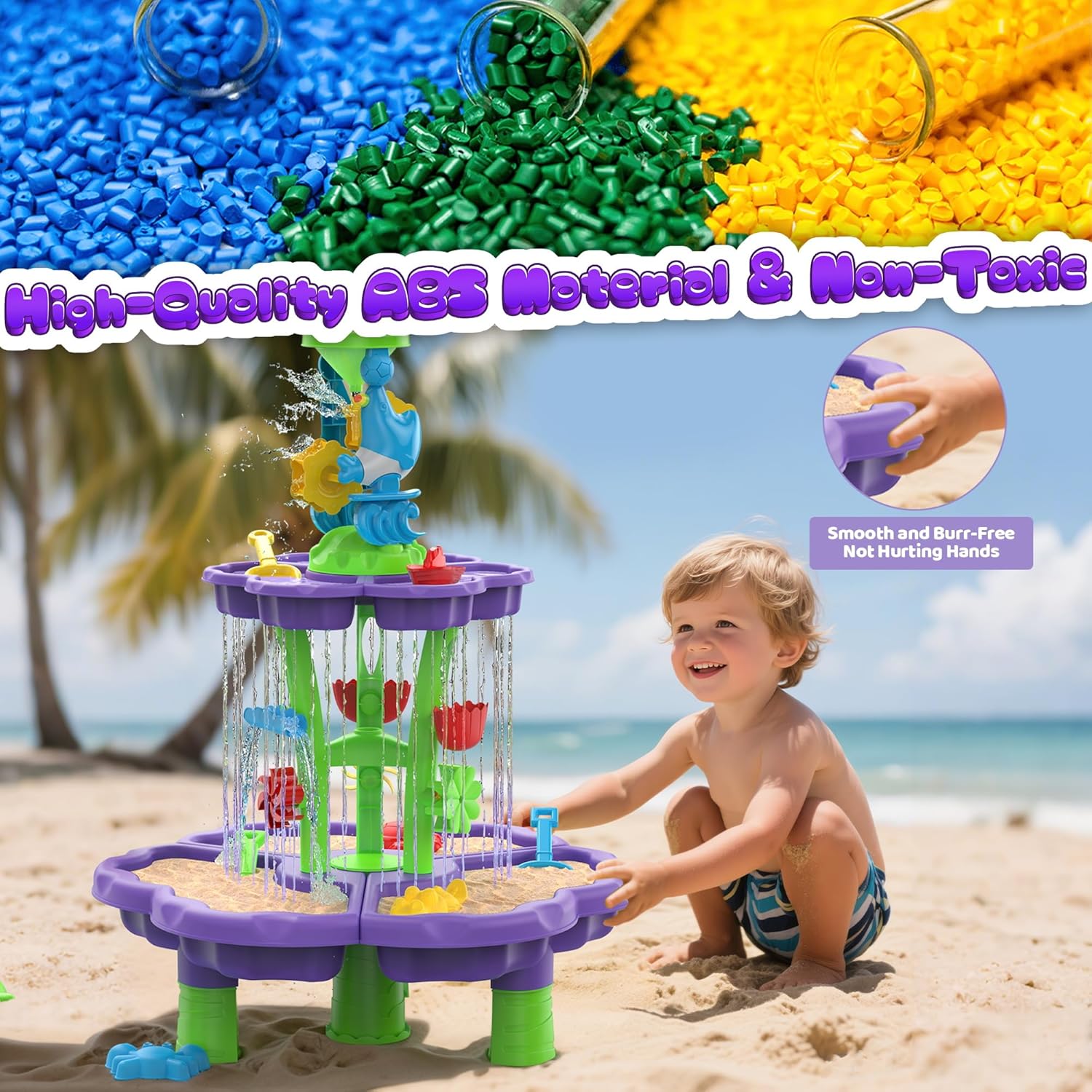 Kids Flower Water Sand Table for Toddlers - 2-Tier Outdoor Water Sand Play Table Toys for Boys Girls, Summer Splash
