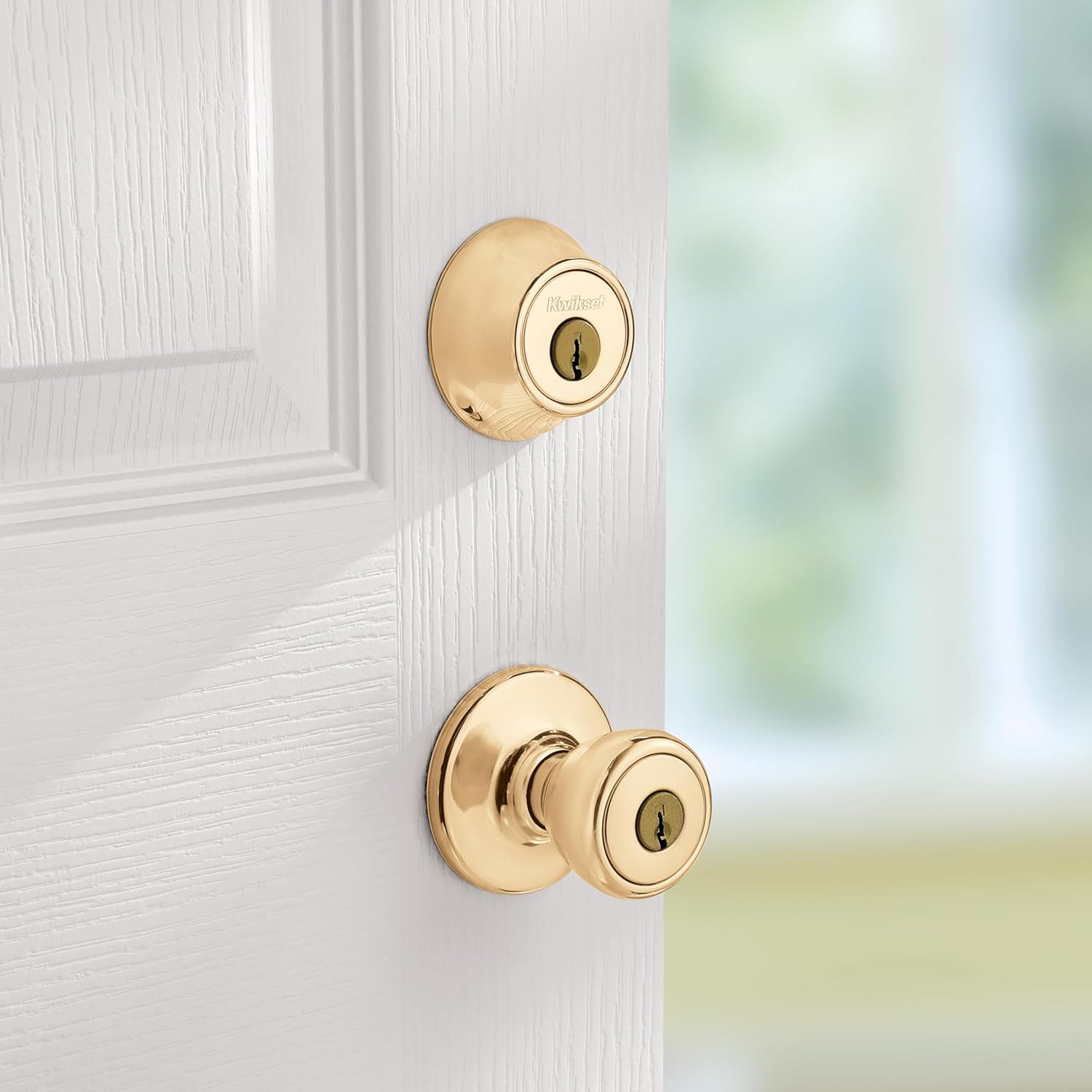 96900-305 Frustration_Free 690 Tylo Keyed Entry Knob & Single Cylinder Deadbolt Combo (1-Pack), Polished Brass