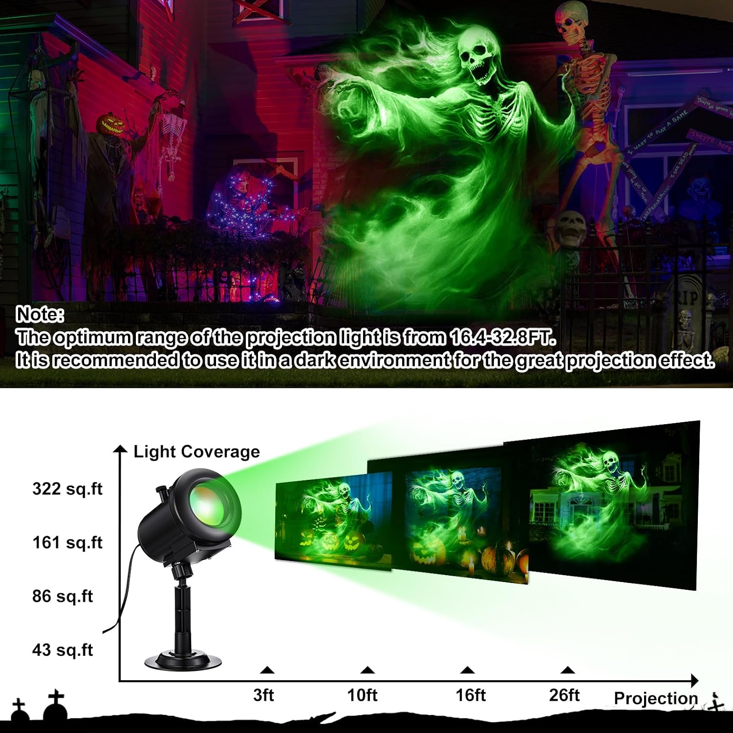 12 in 1 Halloween Projector Lights Outdoor 2026 Upgrade 3D Dynamic Window Indoor Decorations Skull Ghost Bats Witch