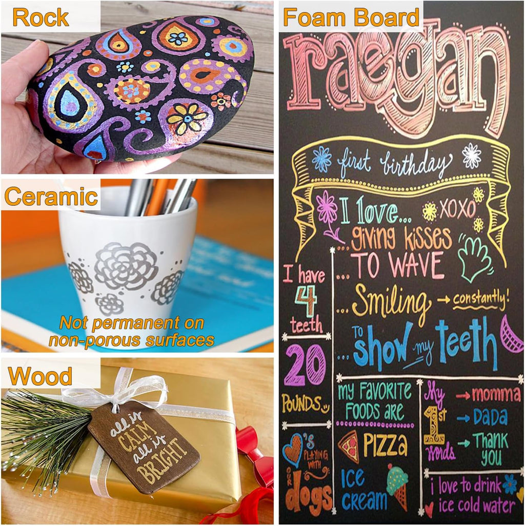 Metallic Markers Fine Point Metallic Marker Pens for Black Paper, Rock Painting, Easter Egg, Halloween Pumpkin, Card