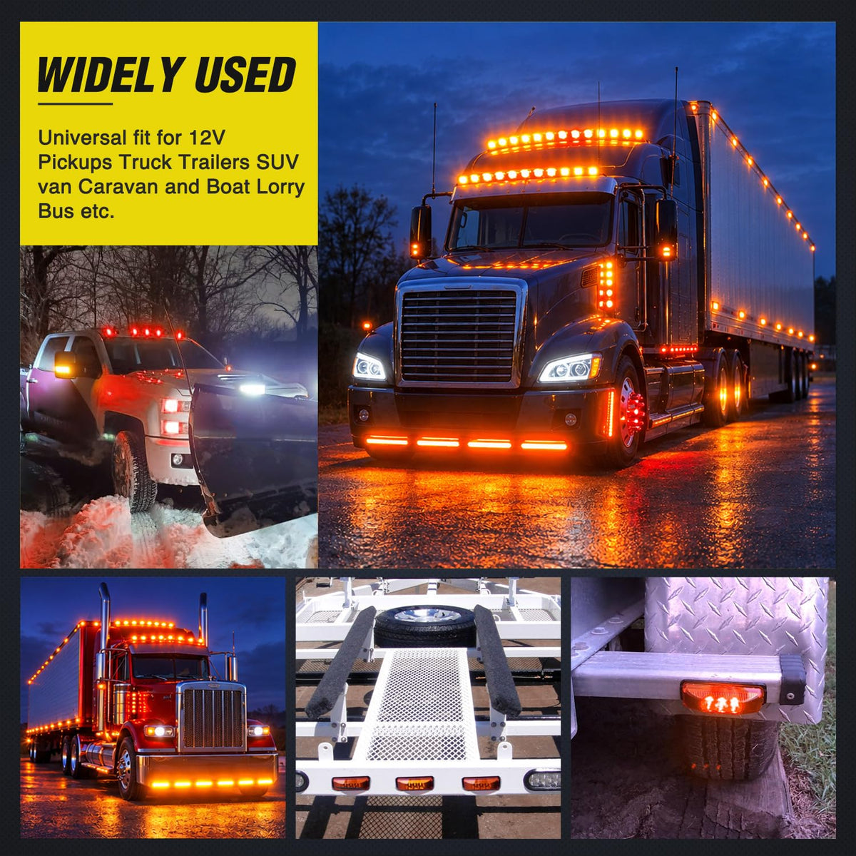 Side Marker Lights 10PCS 3.9" 3 LED Red Amber Indicator Lights