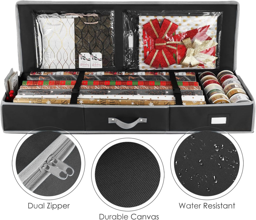 Wrapping Paper Storage Container - Christmas Storage Bag with Interior Pockets - Gift Wrapping Organizer Storage Fits