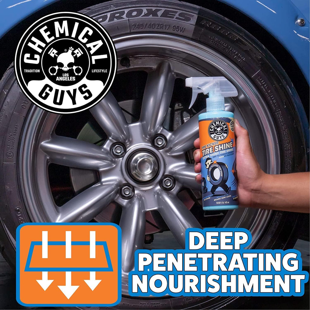 Tire Kicker Extra Glossy Tire Shine Spray, Dry Touch, 16 oz | With Wonder Wave applicator for cars, trucks, and SUVs