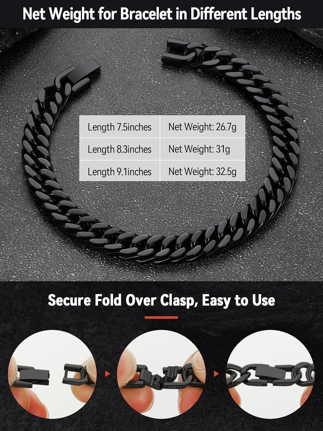 Mens Stainless Steel Cuban Link Bracelet, Tarnish Resistant | 6/8/12/17mm Silver/Black/Gold Sturdy Hip Hop Wrist