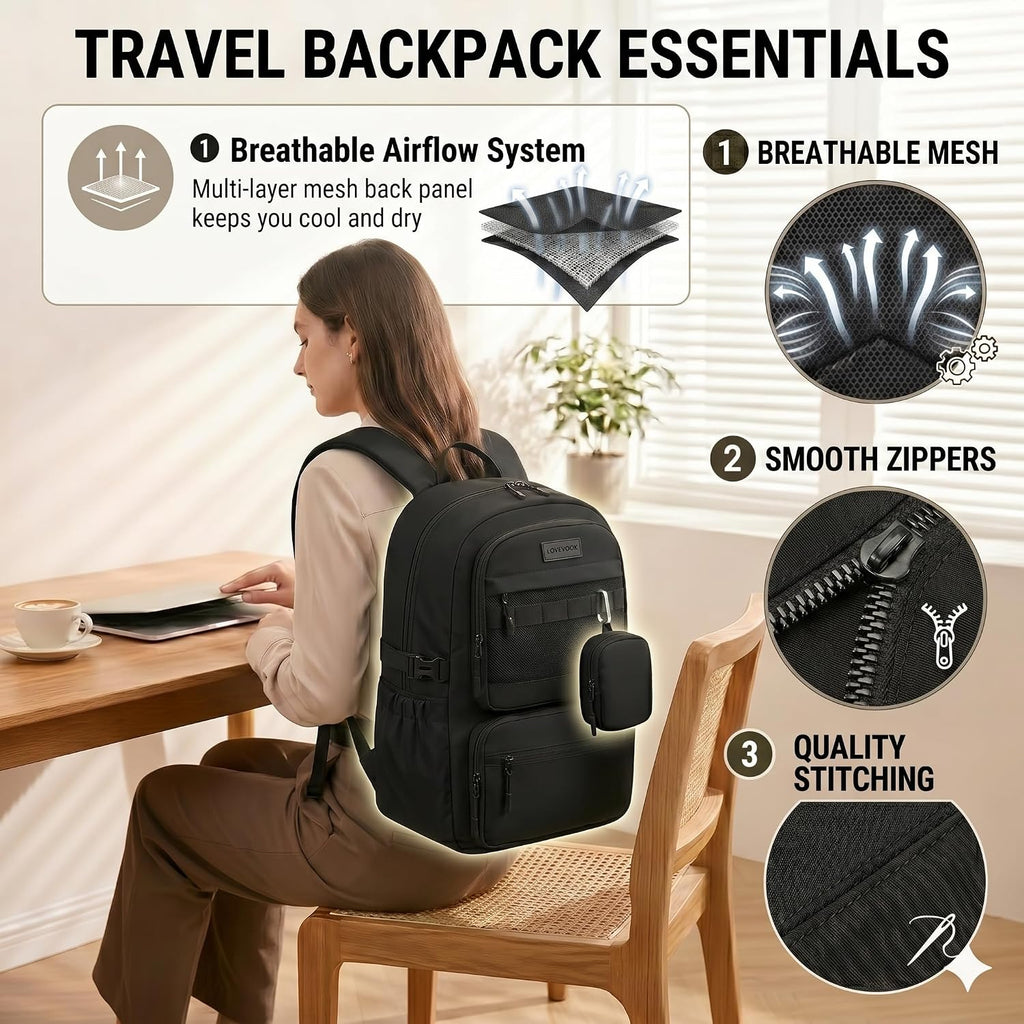 Waterproof Laptop Backpack, 17" Travel Daypack Compartments, Work College Travel Bag for Business Commute with Mini