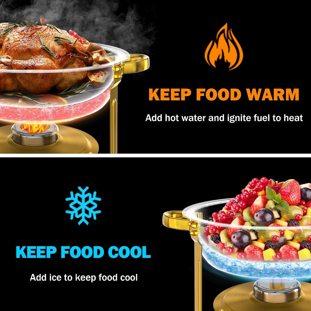 Chafing Dishes for Buffet with Glass Lid & Rolled-Edge 4 Pack 5QT, Gold | Stainless Steel Round Chafing Dish Set