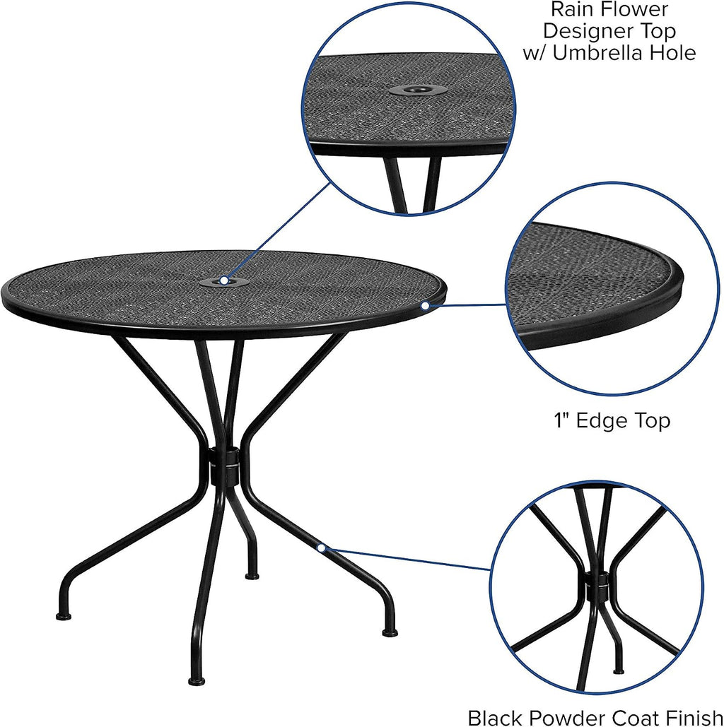35.25" Round Patio Table with Umbrella Hole, Black