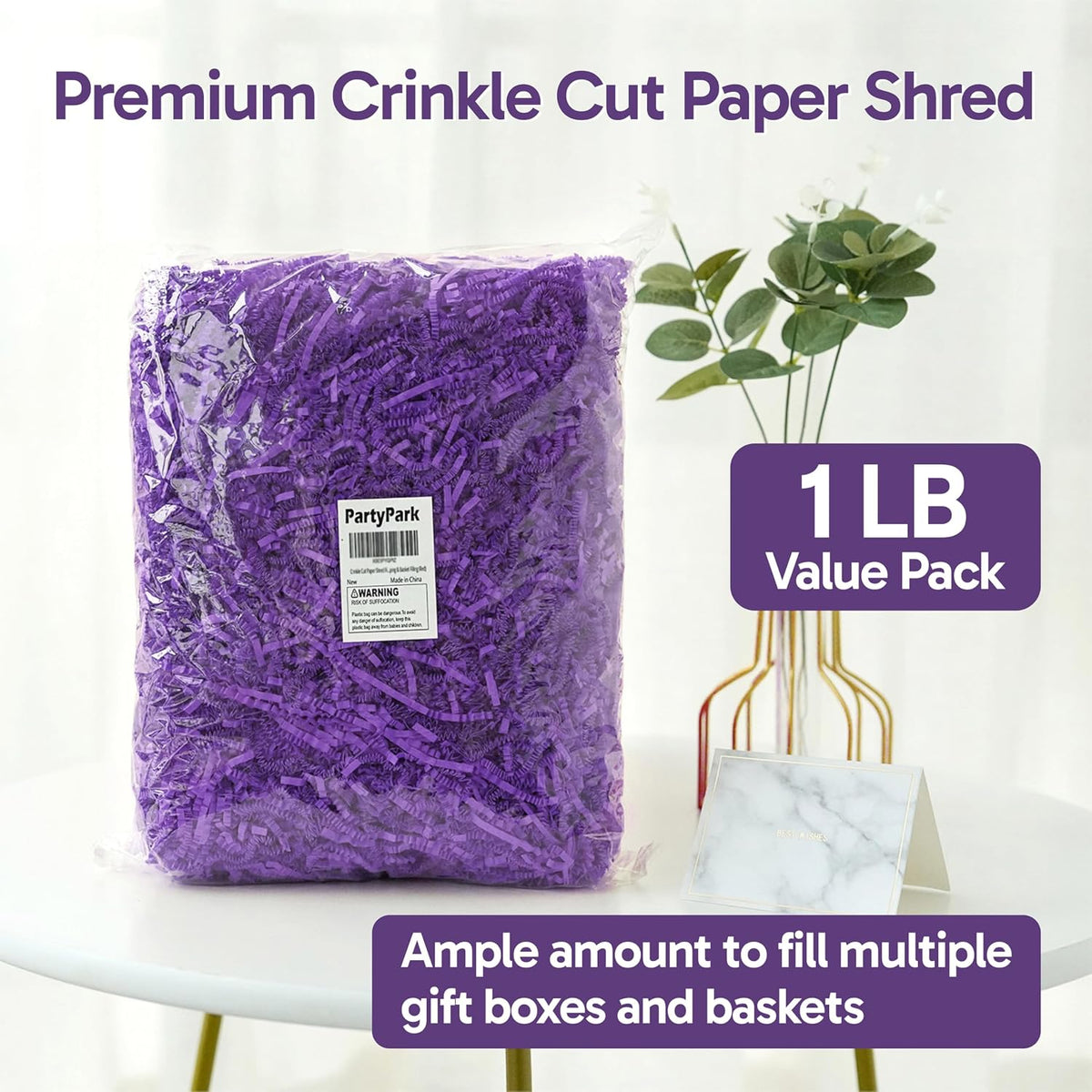 1 LB Dark Purple Crinkle Cut Paper Shred Filler, Decorative Shredded Paper for Gift Baskets and Box Packaging