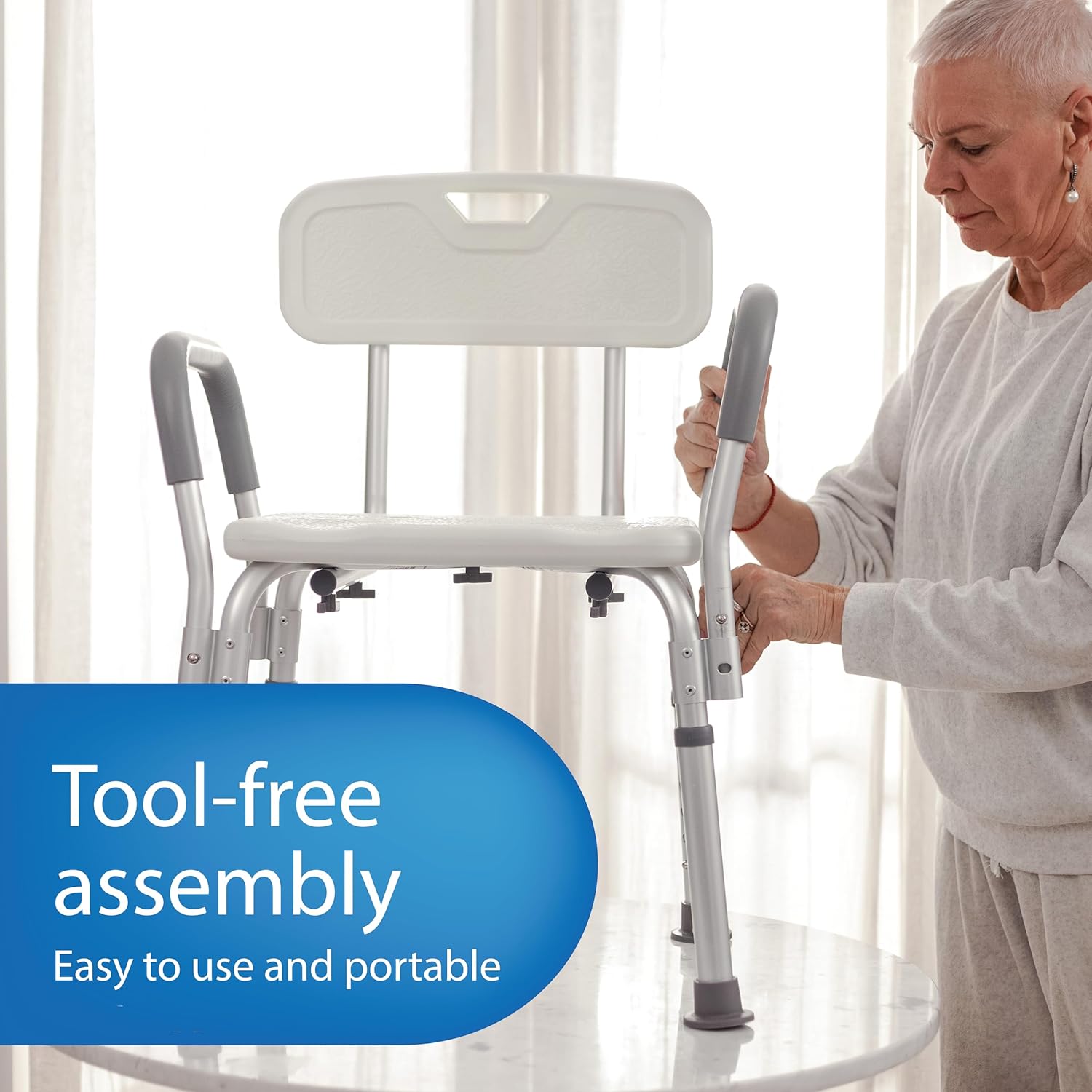 Shower Chair with Backrest and Padded Armrests - 350 lb. capacity, Bath Bench, Seat, Stool for Independent Adult