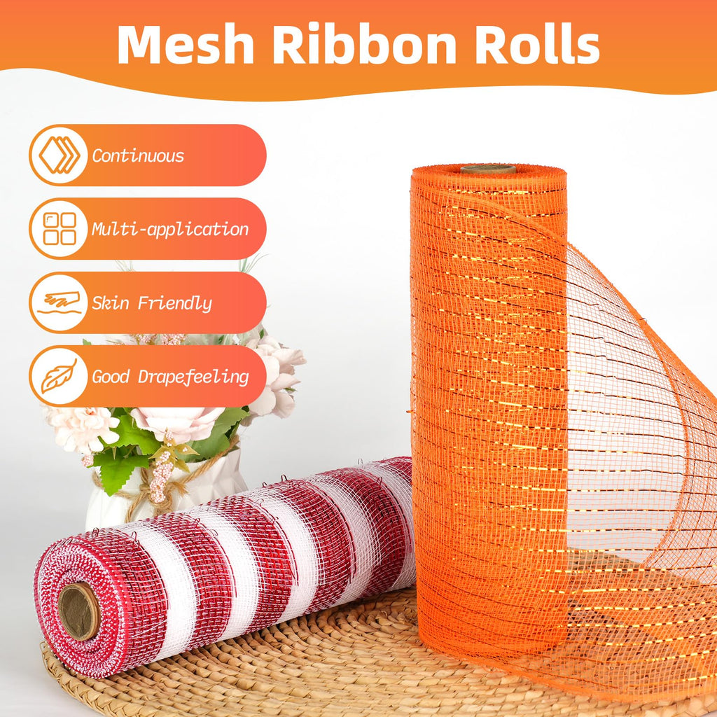 Deco Mesh Ribbon - 10inch x 30 feet Each Roll Metallic Foil(Red)