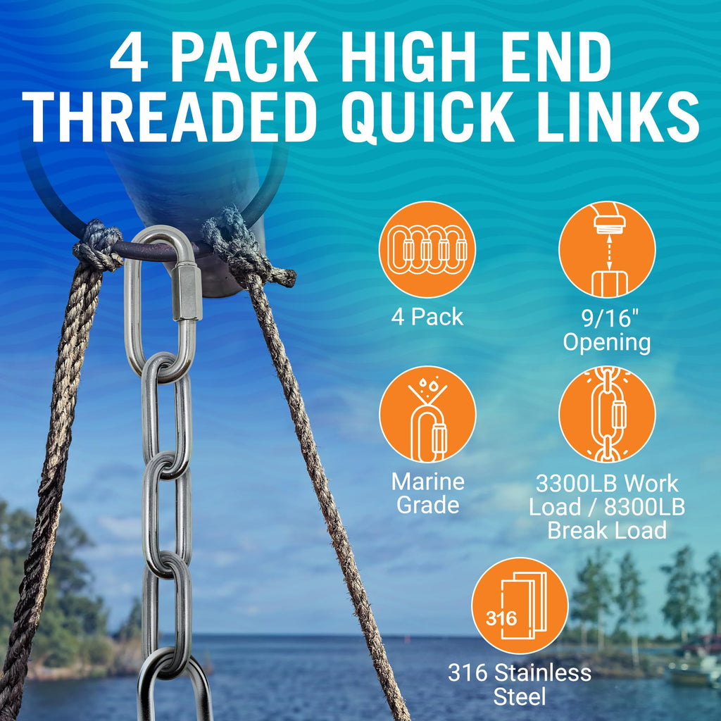 316 Stainless Steel Locking Chain Link, Threaded Quick Link Chain Connector