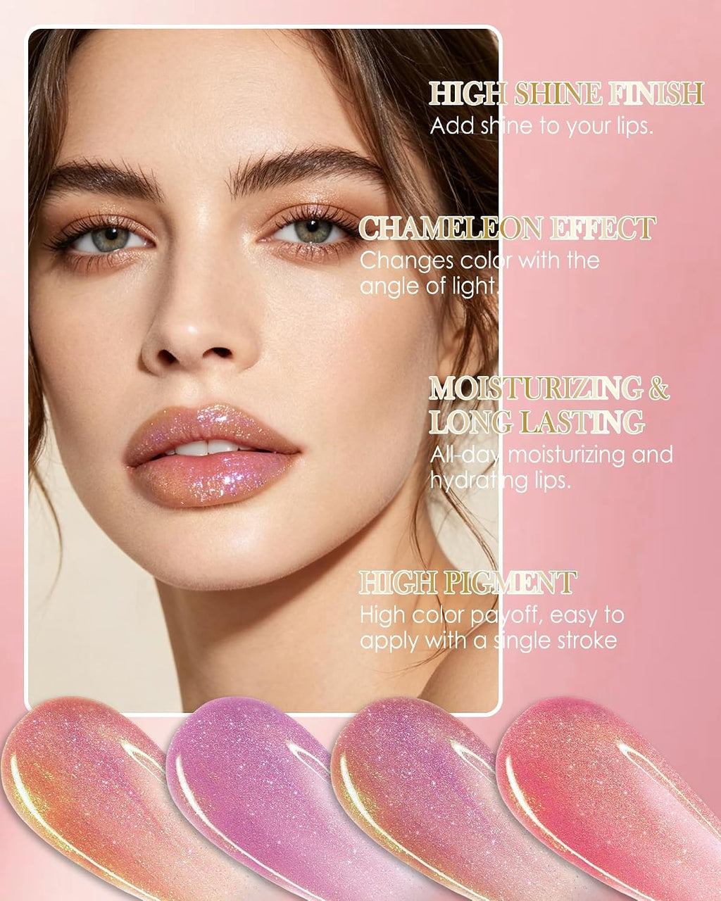Glitter Holographic Lip Gloss, Shimmer Moisturizing Liquid Lip Tint Stain