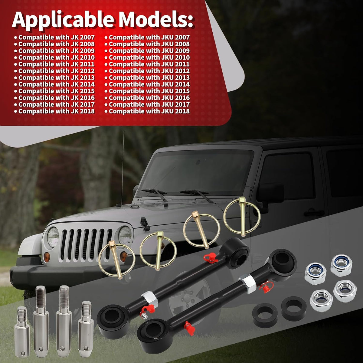 Nakkaa Front Sway Bar Links Compatible with Wrangler JK JKU 2007-2018
