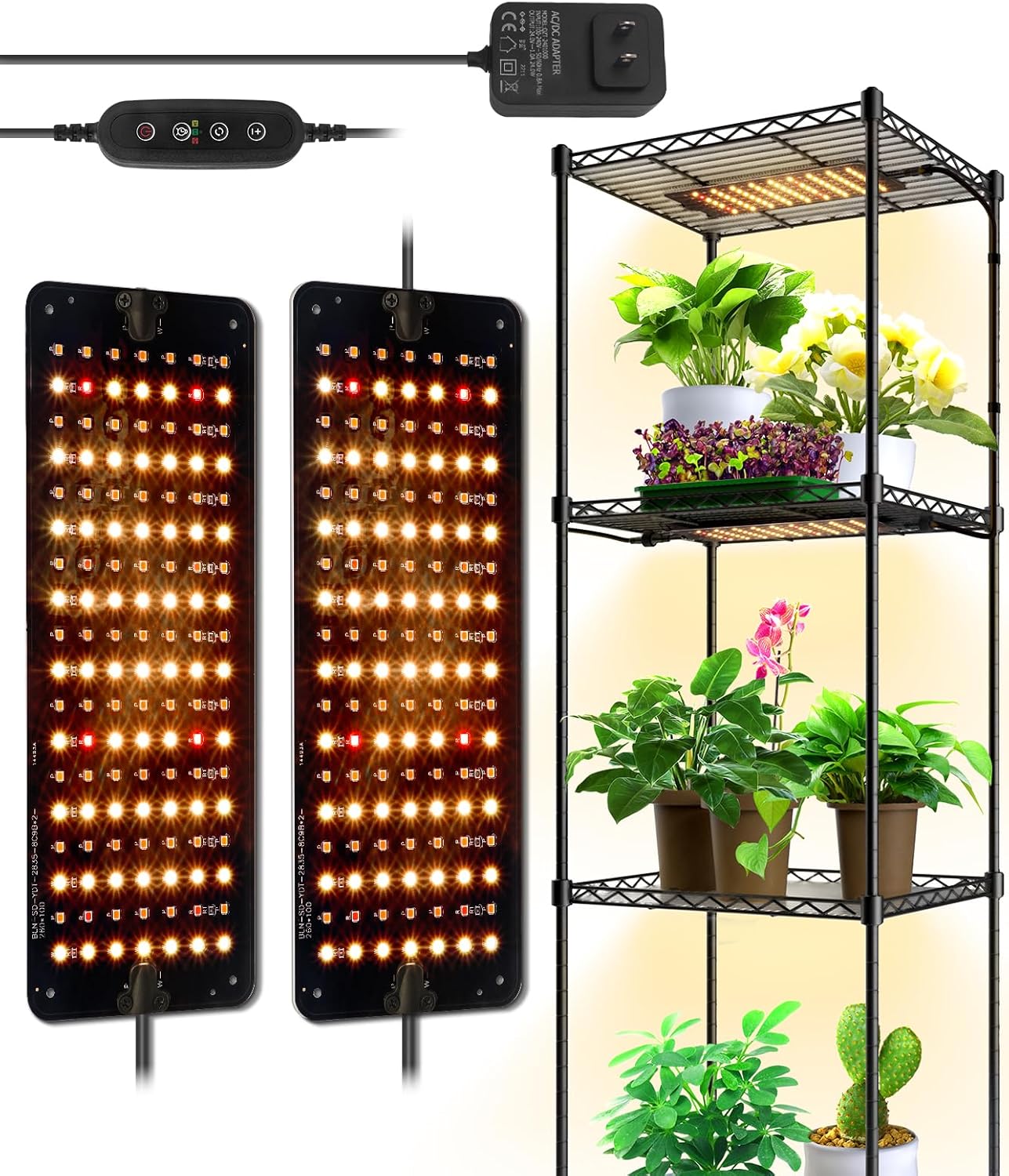 Grow Lights for Indoor Plants, 2 x 10W Ultra-Thin Grow Light Panel | Full Spectrum, with 3/6/12H Auto On/Off Timer