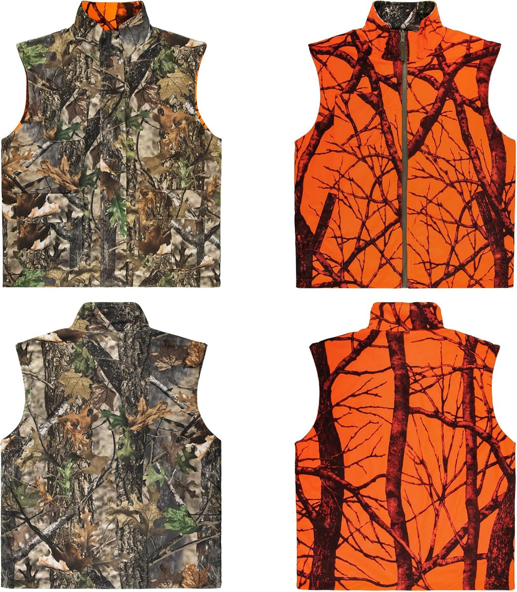 Reversible Camo & Orange Hunting Vest, Big Game Vest Jacket, M-4XL | Warm Fleece, Blaze Orange Camo, Silent