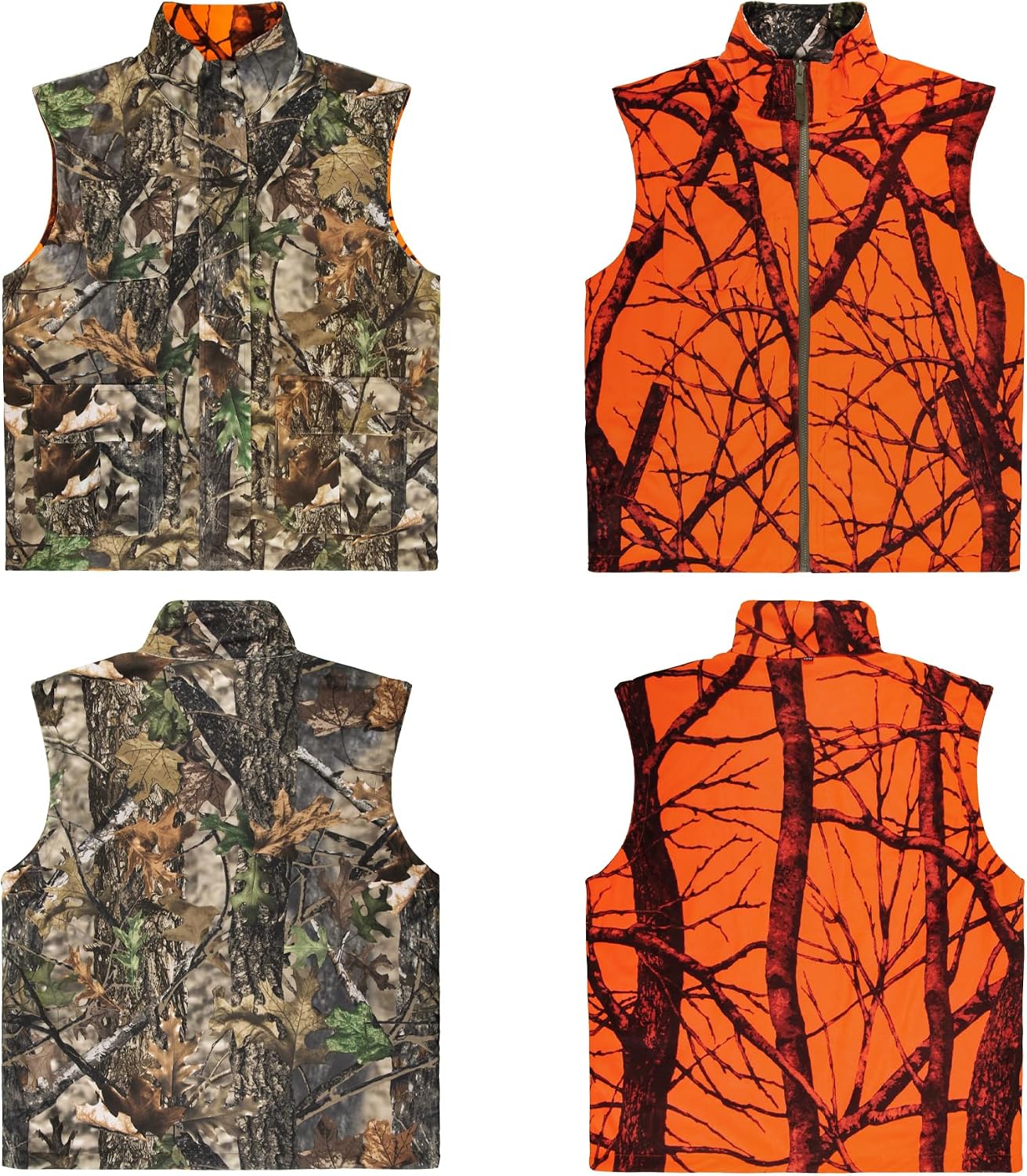 Reversible Camo & Orange Hunting Vest, Big Game Vest Jacket, M-4XL | Warm Fleece, Blaze Orange Camo, Silent