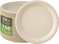 150 Pack Compostable Bagasse Paper Plates 10.25 inch, Nature