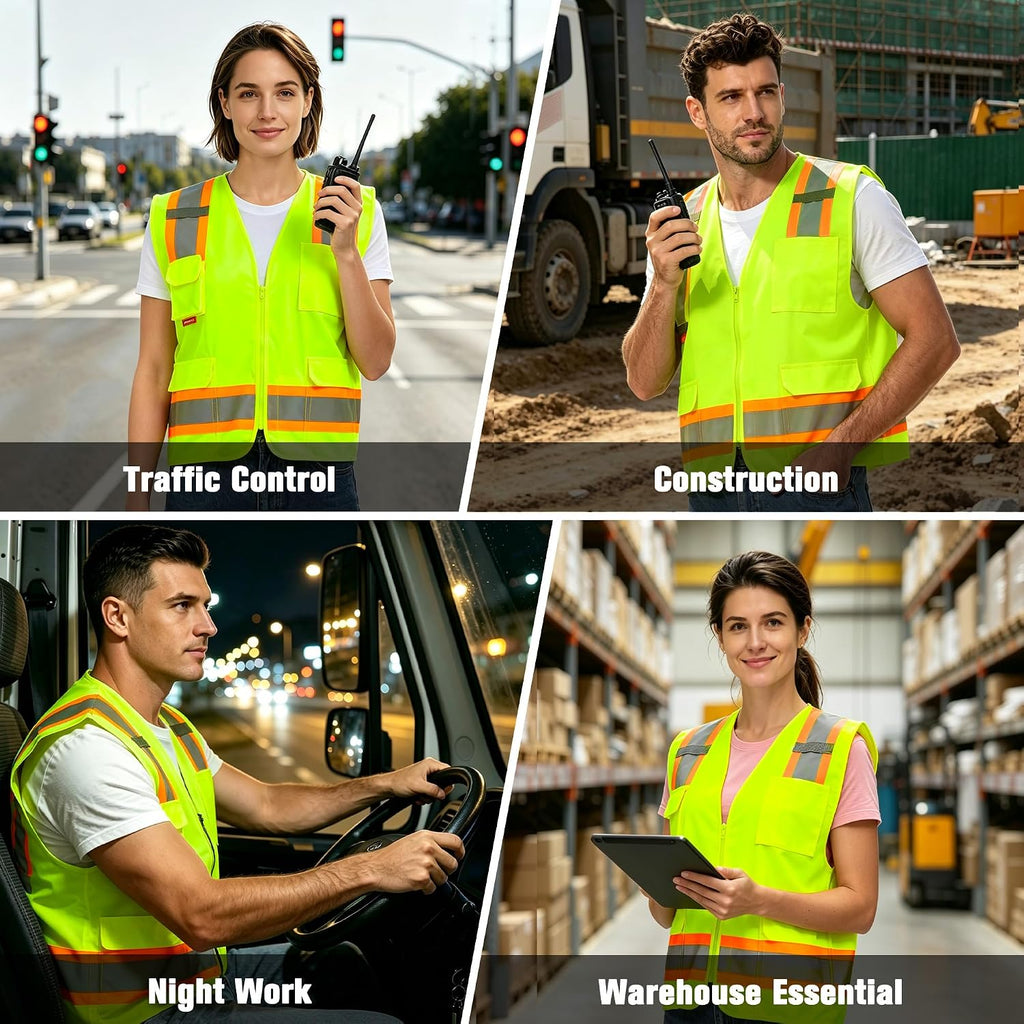 High Visibility ANSI Class 2 Safety Vest with 7 Pockets | Reflective Mesh Safety Vest for Men & Women, Lightweight