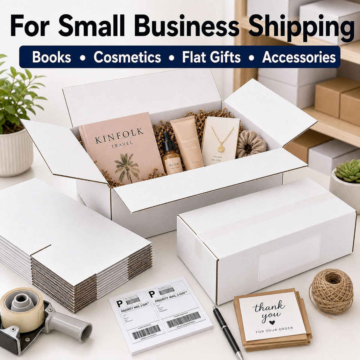 10x6x4 White Shipping Boxes for Small Business, Packing, Set of 35