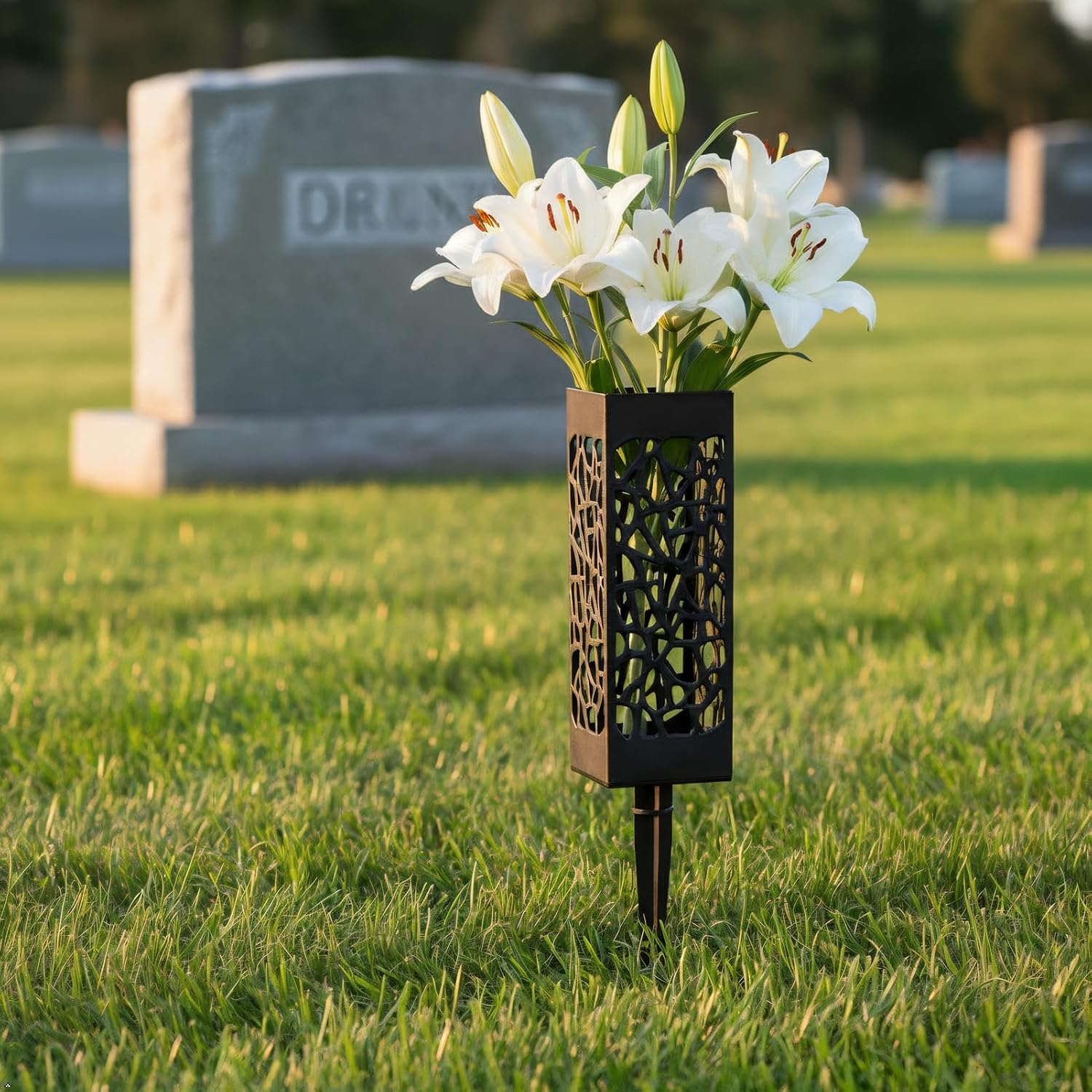Cemetery Vases for Grave with Stakes, 2 Pack Grave Flower Holders