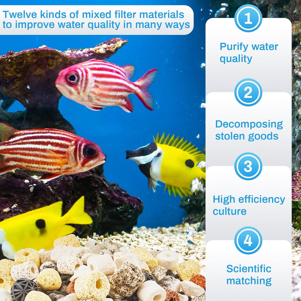 3 Bags Aquarium Filter Media Bio Balls Ceramic Rings Set 1500 g Total 3.3 lb 12 in 1 with Mesh Bag Ceramic Rings for