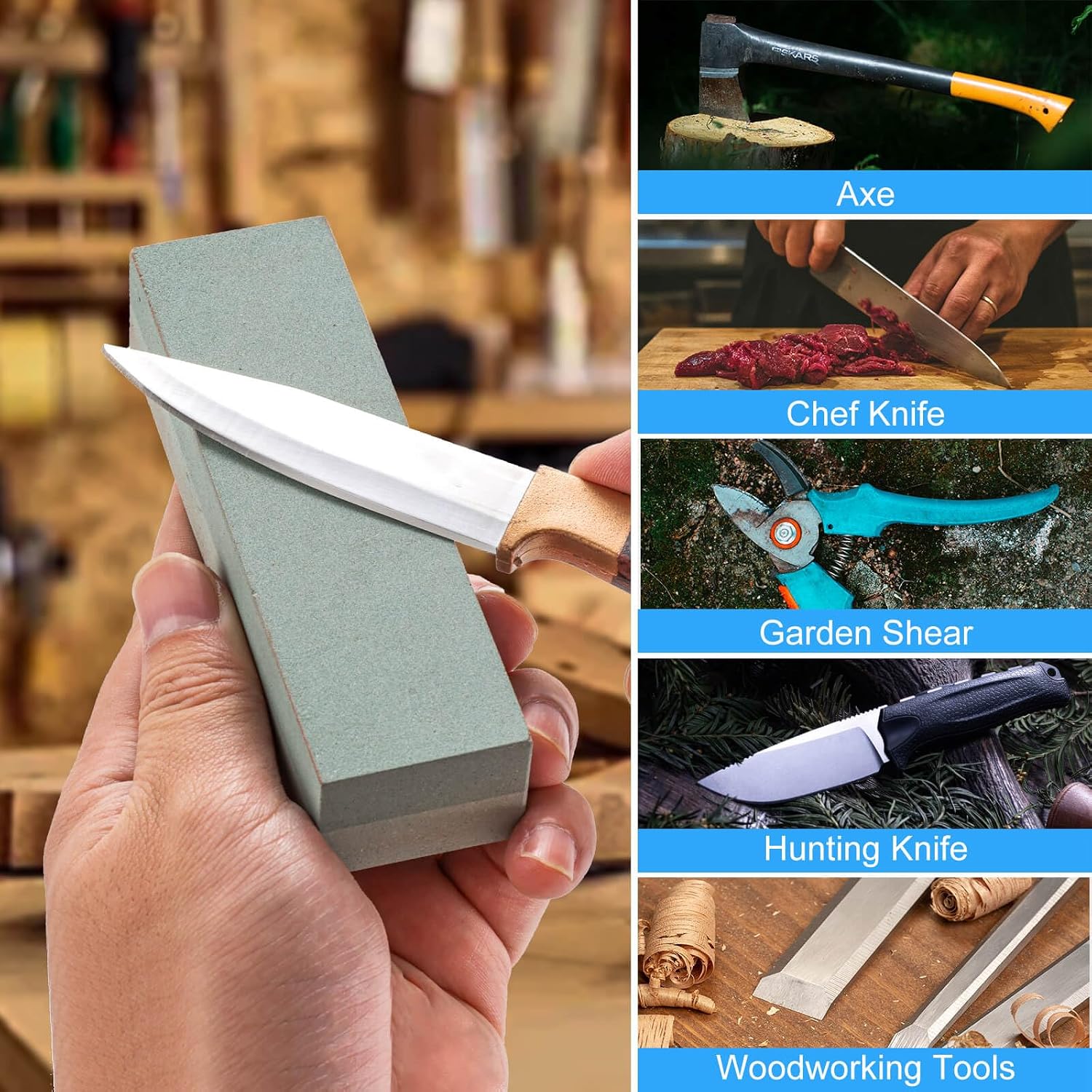 Pocket Sharpening Stone, 400/1000 Grit Whetstone Knife Sharpener | For Hunting, Pocket and Camp Knives. Cowhide Pouch