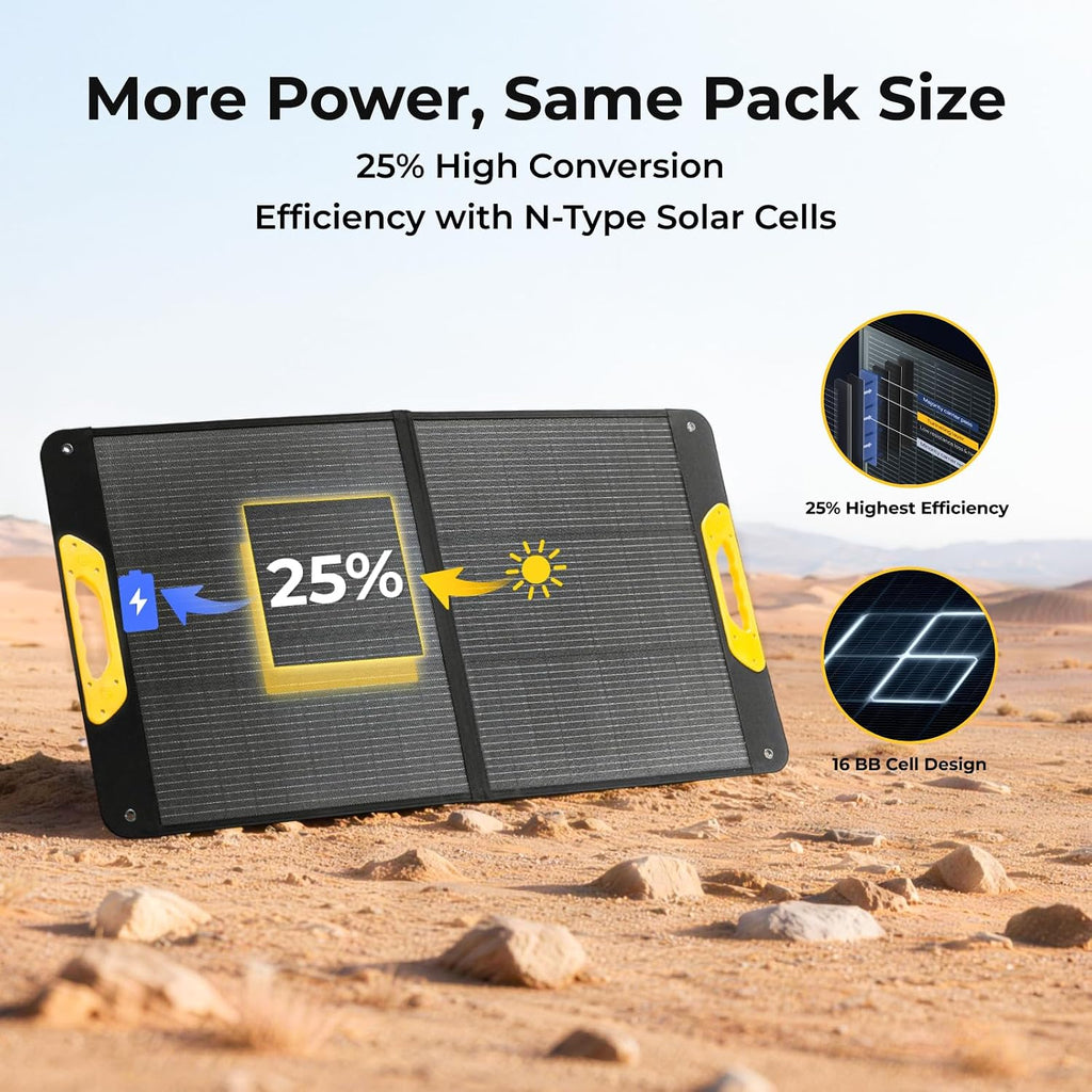 100W Portable Solar Panel, N-Type Foldable Solar Charger Fiberglass | 100W Solar Panel, Fiberglass Layer, Foldable