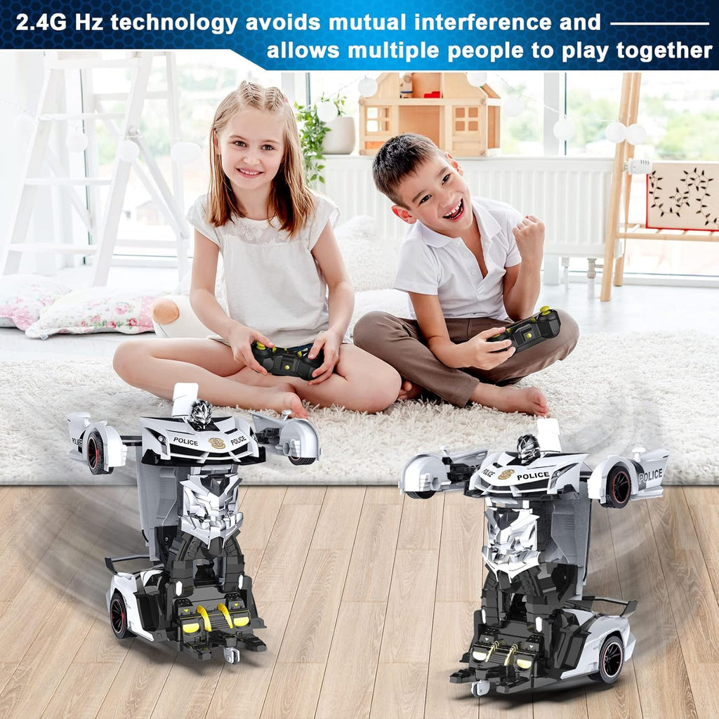 Remote Control Car - Transform Toys Car Robot, One Button Deformation to Robot with Flashing Light, 2.4Ghz 1:18 Scale
