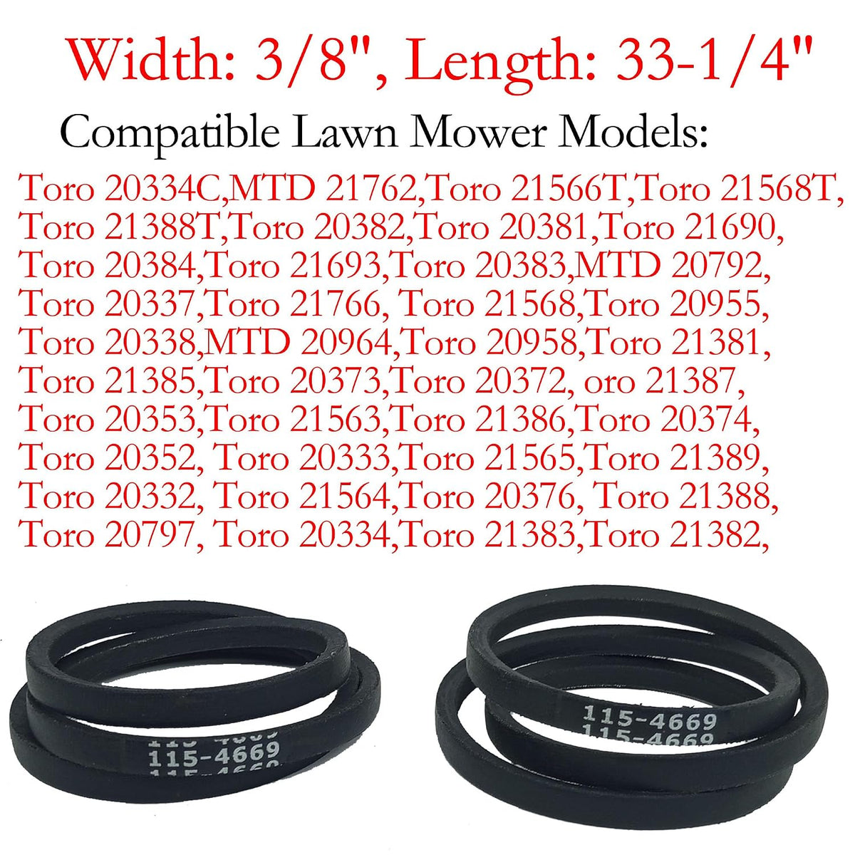 115-4669 Drive Belt Replacement for Toro 22 inch Recycler Lawn Mower 20332 20333 20334 20332C 20334C 20337 20338 20352 20353 20372 20373 20374 20382 20792 20797 20955 / Aramid Cord / 33.25