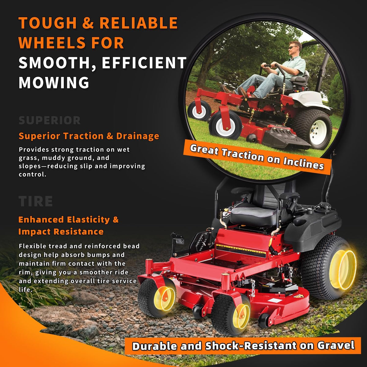 (2 Pack) 13x5.00-6 Tire and Wheel Flat Free, Solid Rubber Lawn Mower Tires Assembly for Riding Lawnmower, 3"-6"