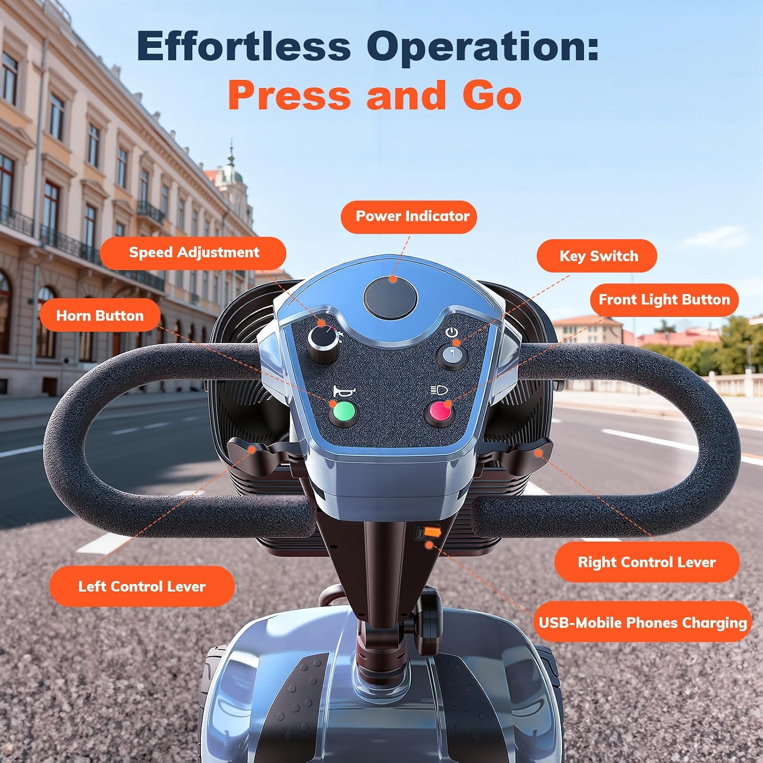 25Miles Eldryvon 4 Wheels Electric Mobility Scooter for Seniors, Dual Basket, 350W Powered Wheelchair with Rotating